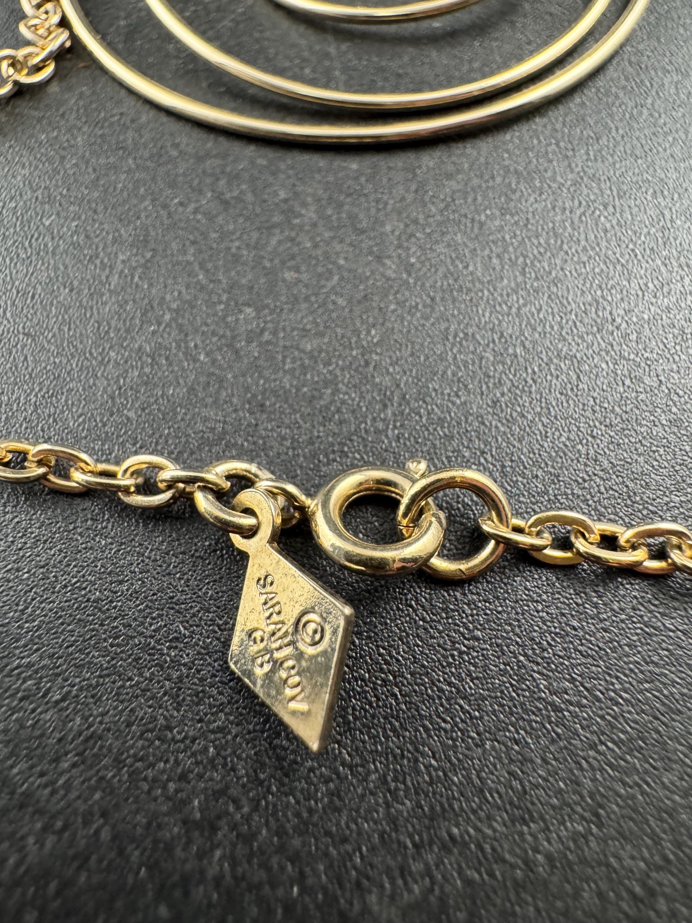 Signed Sarah Coventry orbit pendant chain necklace , gold tone 1970s vintage