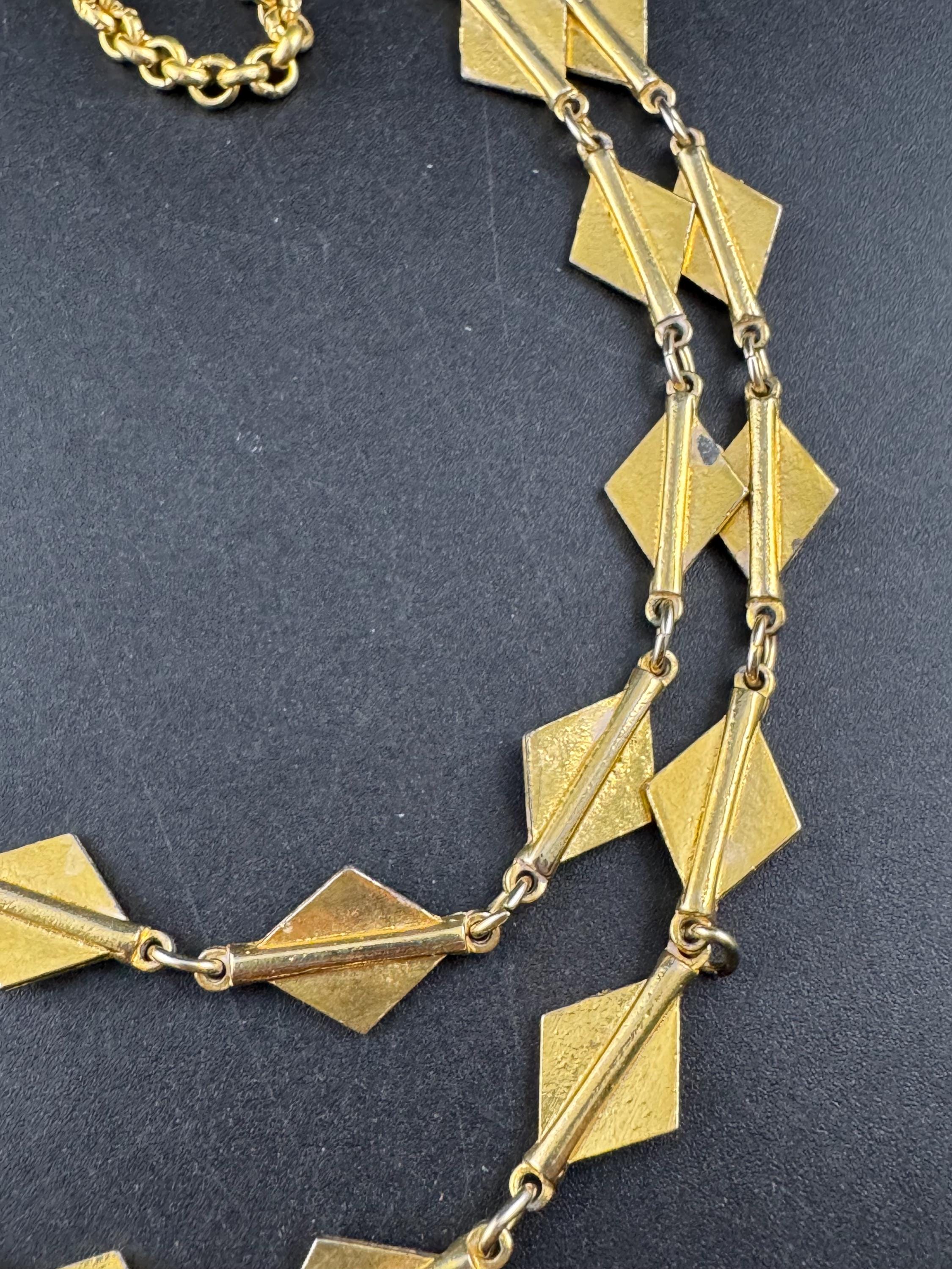 Vintage 1970s enanel gold waterfall chain necklace multi strand 62cm with wear