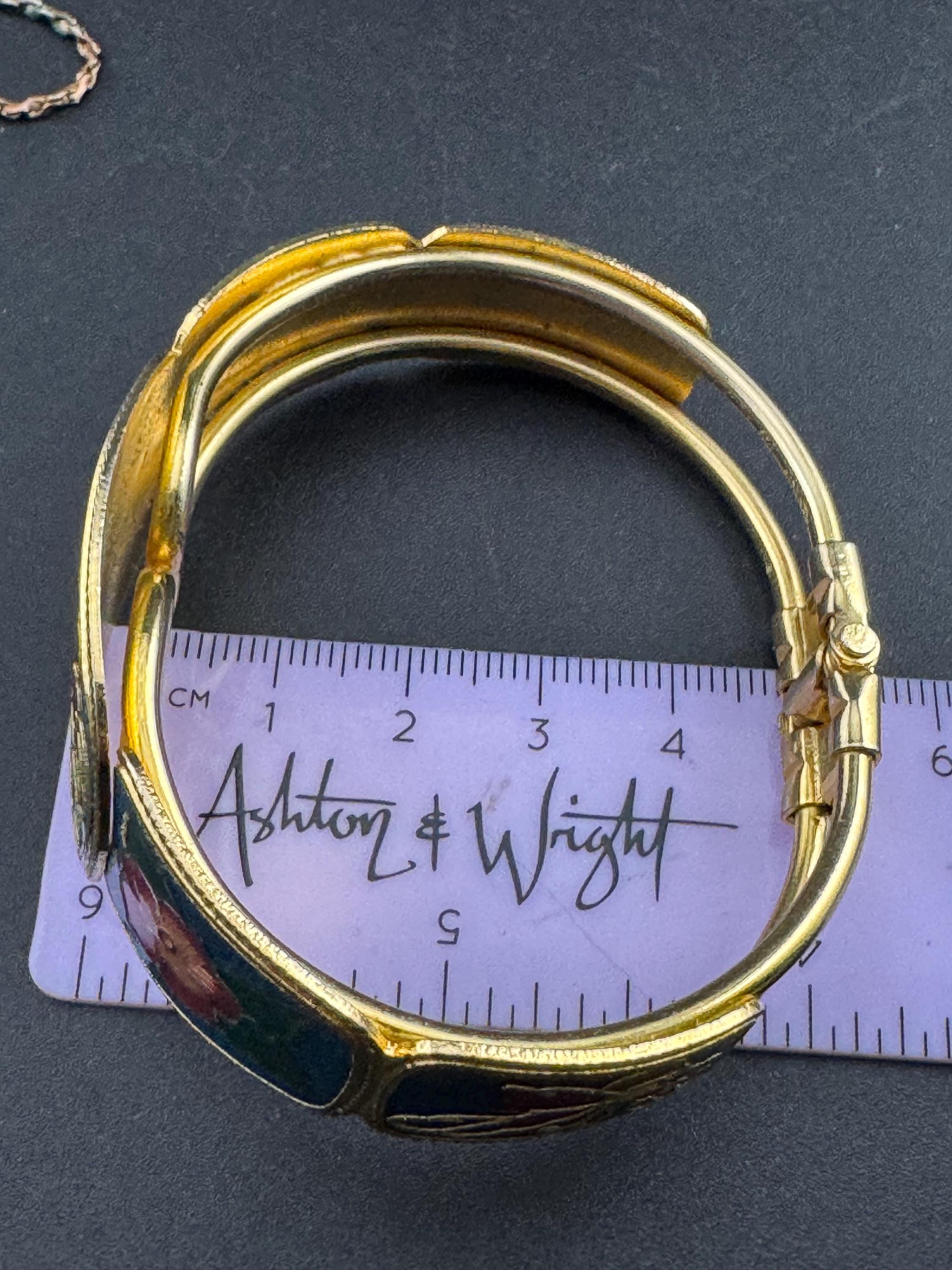 Vintage turquoise blue enamel cloisonne clamper bangle:  floral butterfly design 1980s 1990s