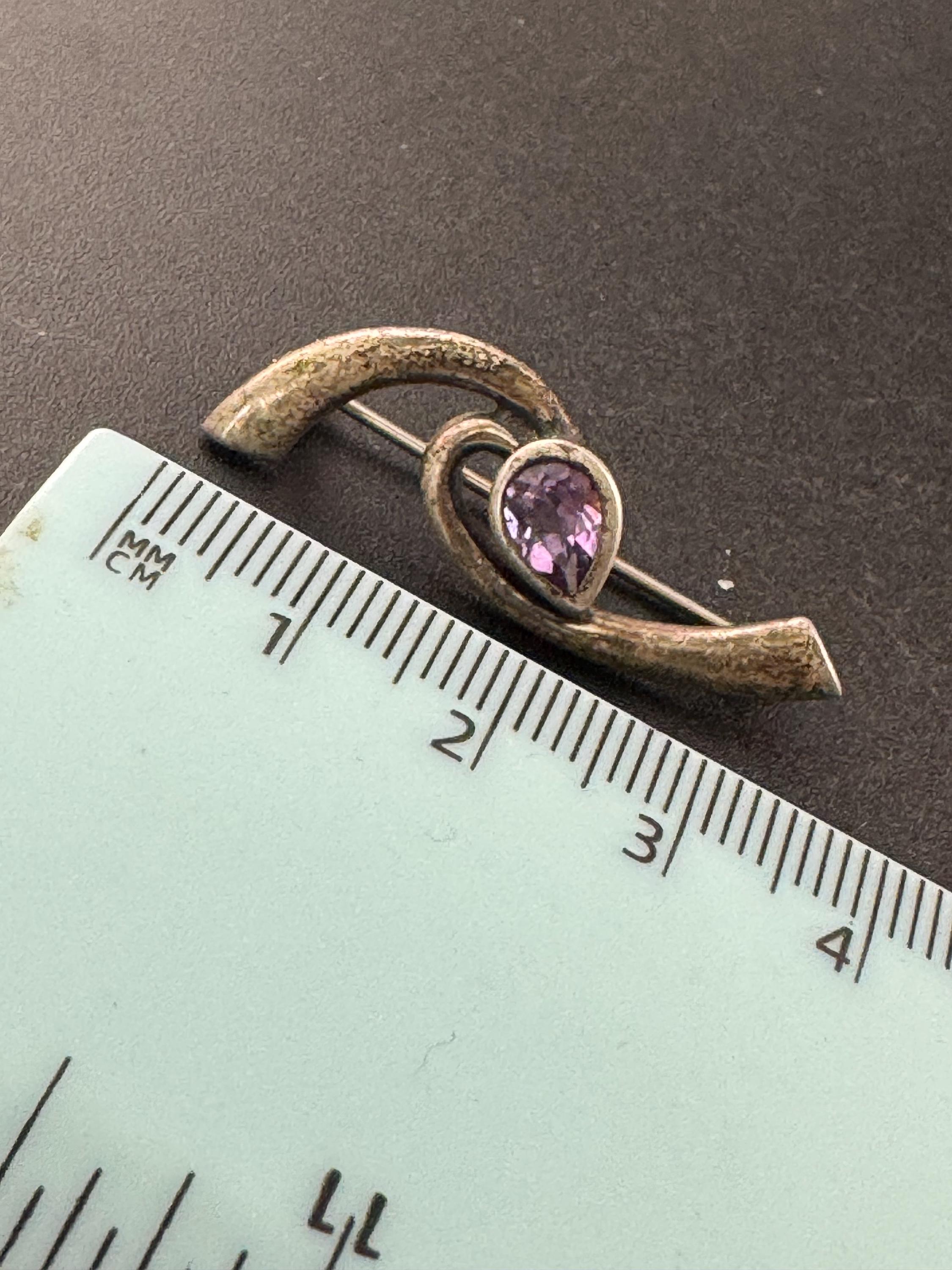 Kit Heath 1997 Sterling silver 925 amethyst brooch,  art nouveau Rennie mackintish style