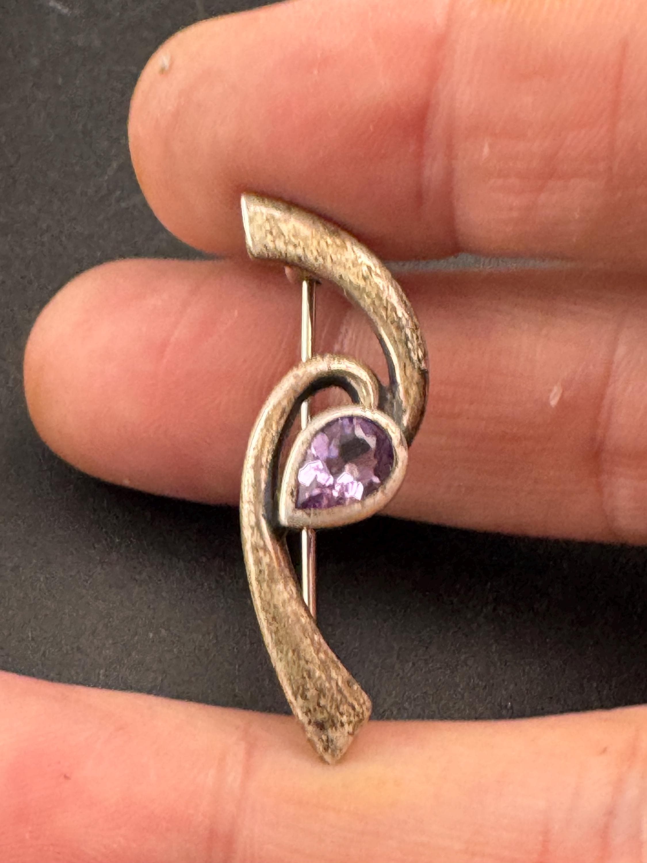 Kit Heath 1997 Sterling silver 925 amethyst brooch,  art nouveau Rennie mackintish style