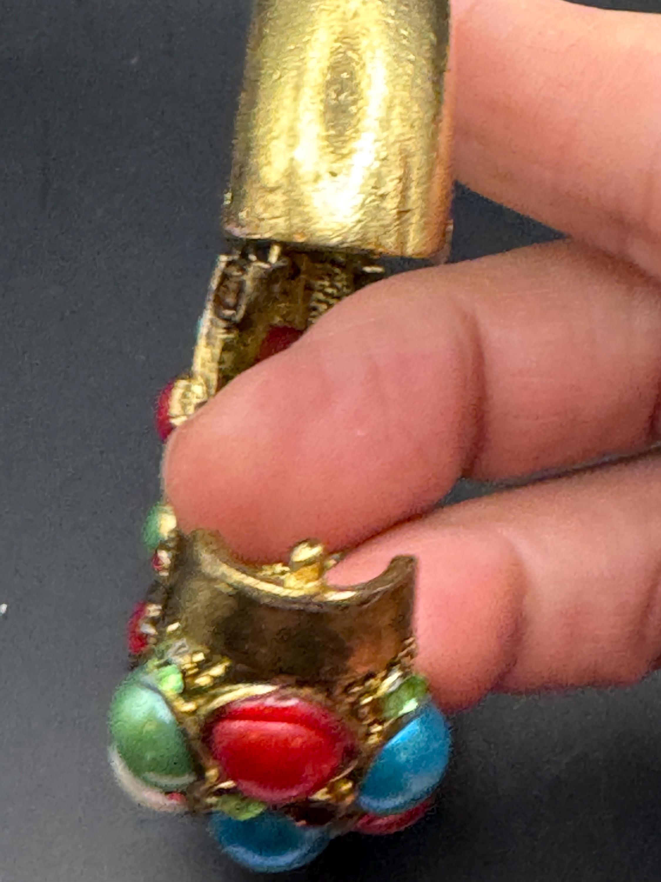 Retro pearl cabochon Clamper Bangle Bracelet. Green, Blue, Red & rhinestones