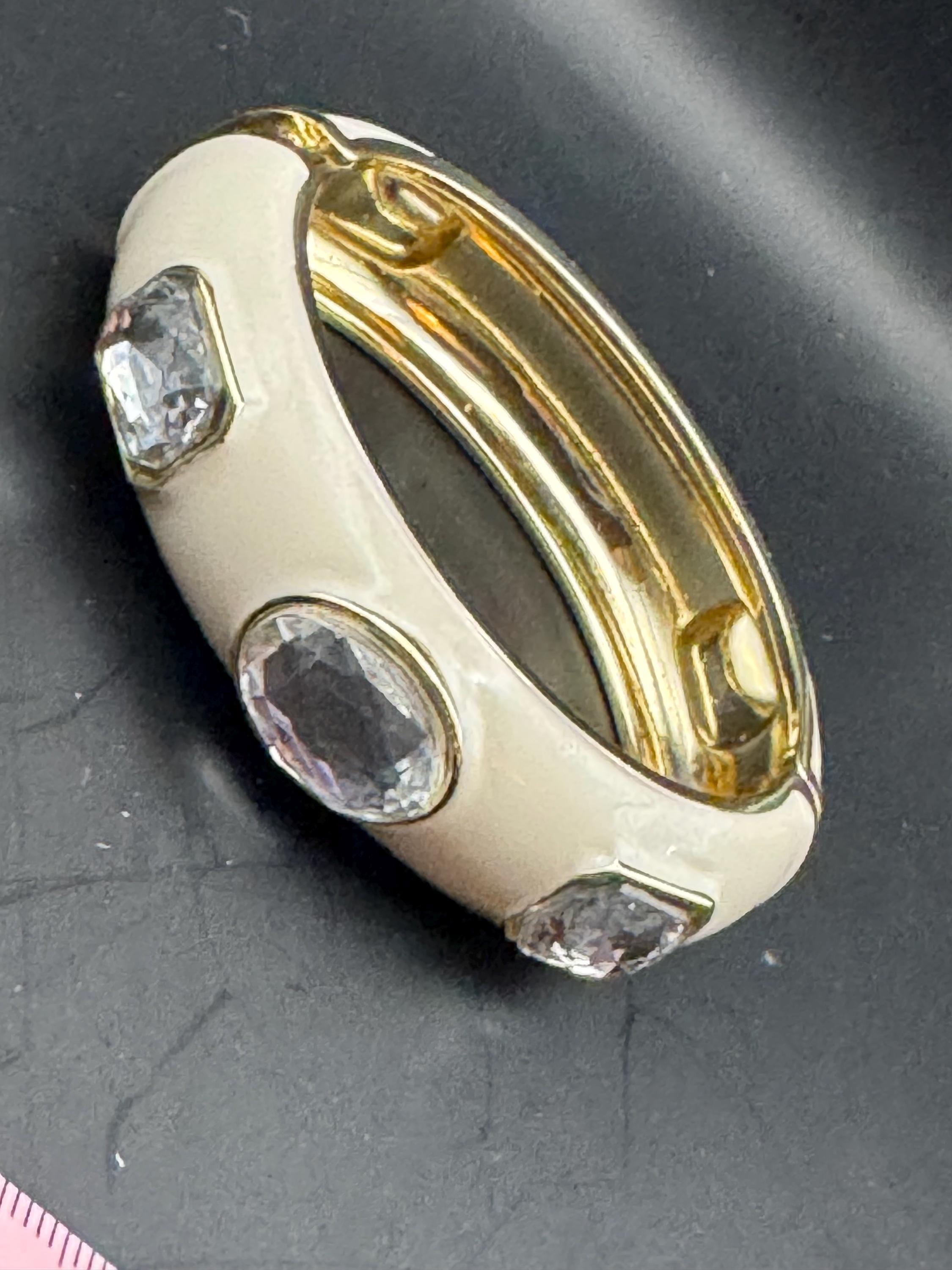 Retro clear crystal cabochon cream enamel Clamper Bangle, diamanté  Bracelet.