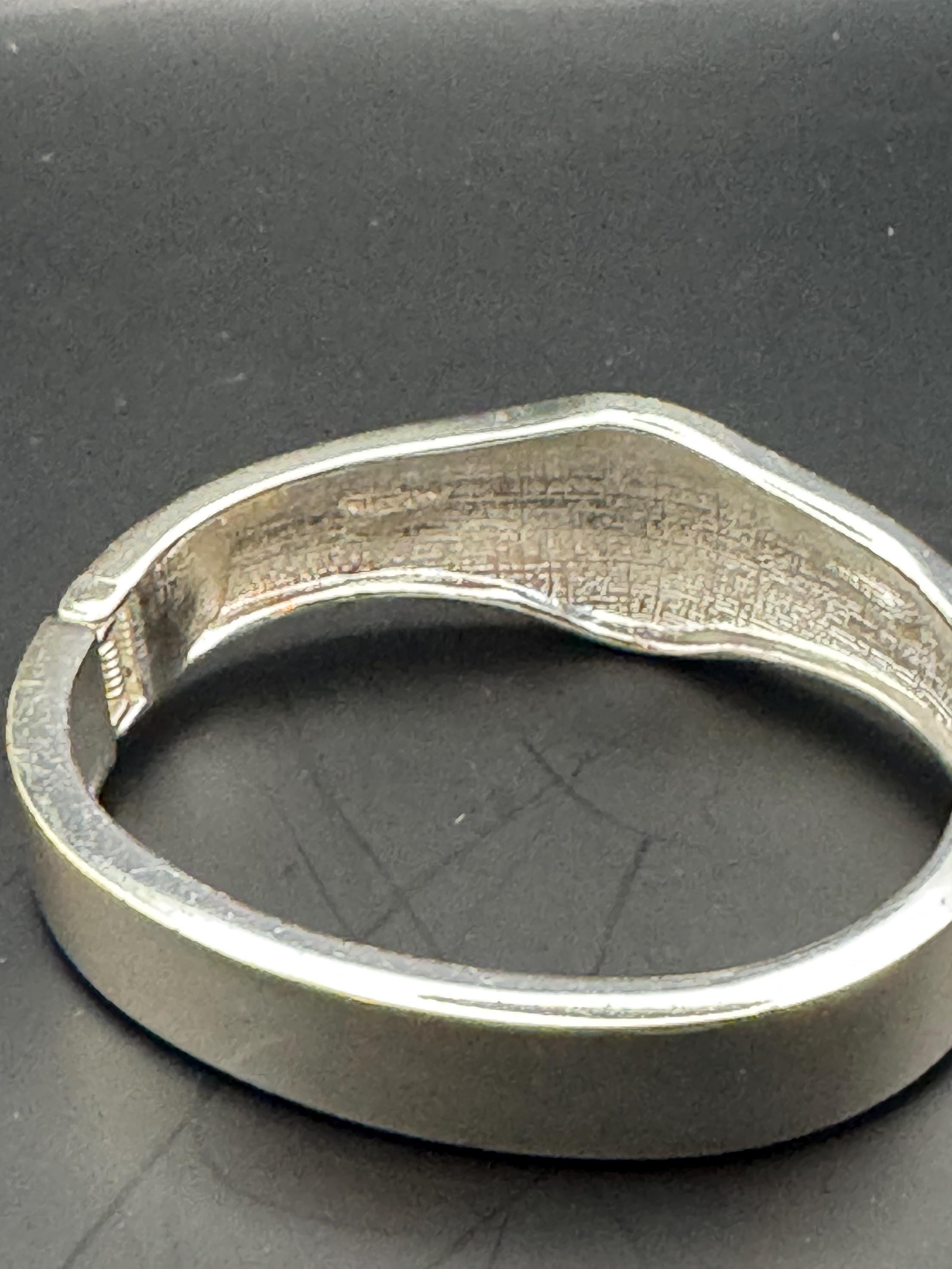 Retro diamanté green enamel Clamper Bangle, silver rhinestone  Bracelet.