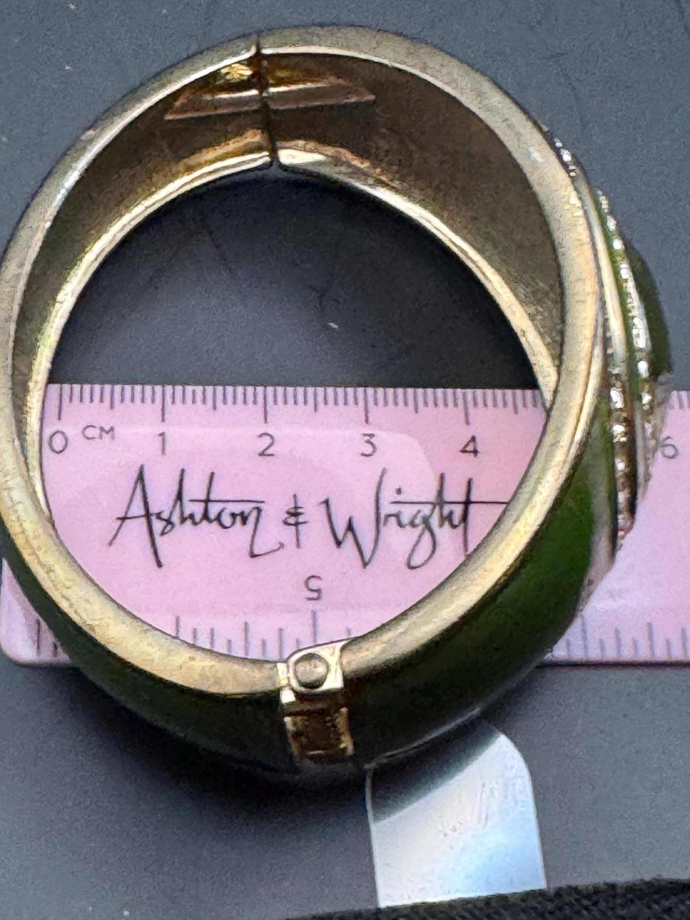 Retro olive green crystal cabochon enamel Clamper Bangle, gold diamanté  Bracelet.