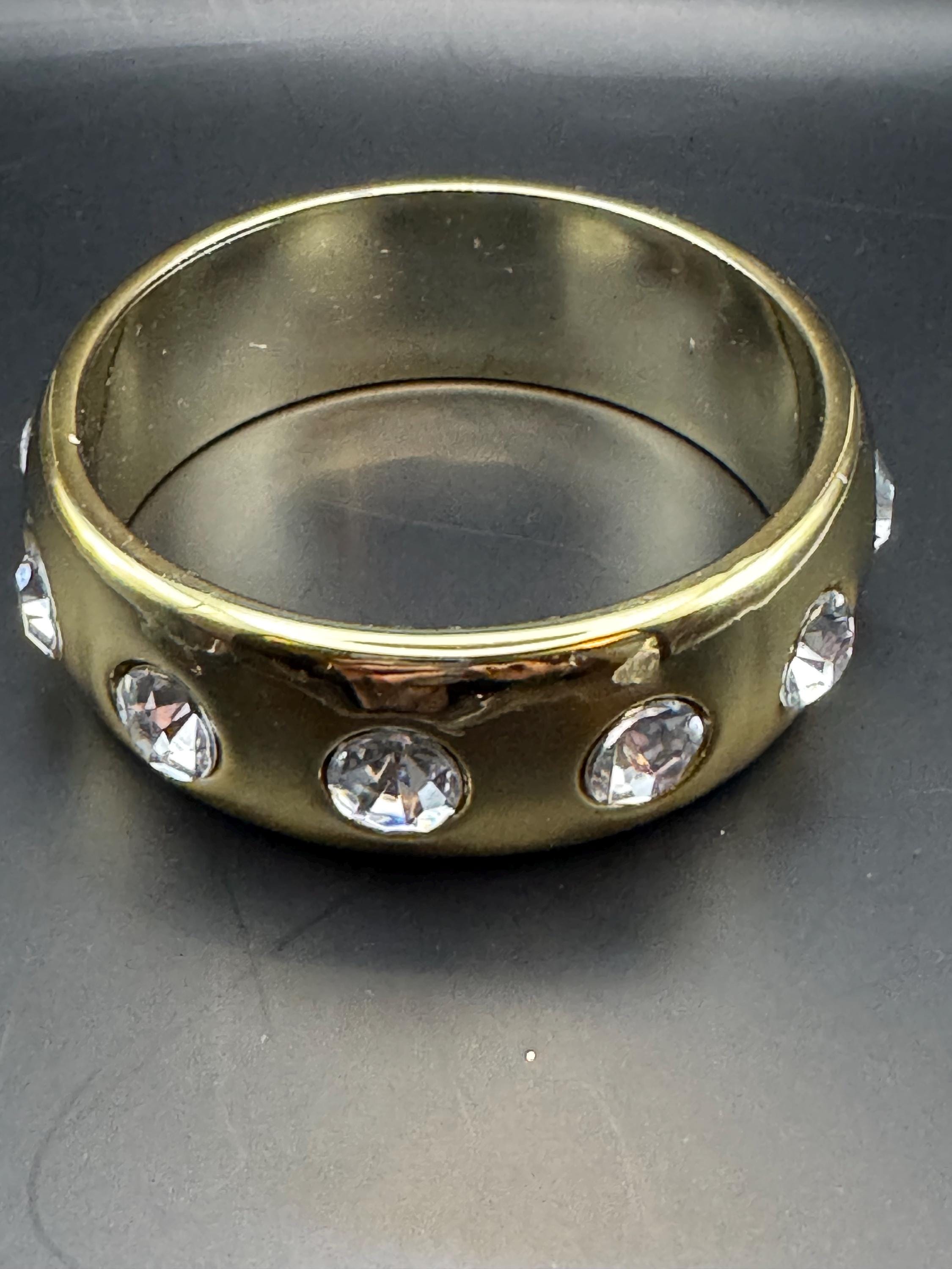 Retro gold acrylic crystal cabochon wide Bangle Bracelet.
