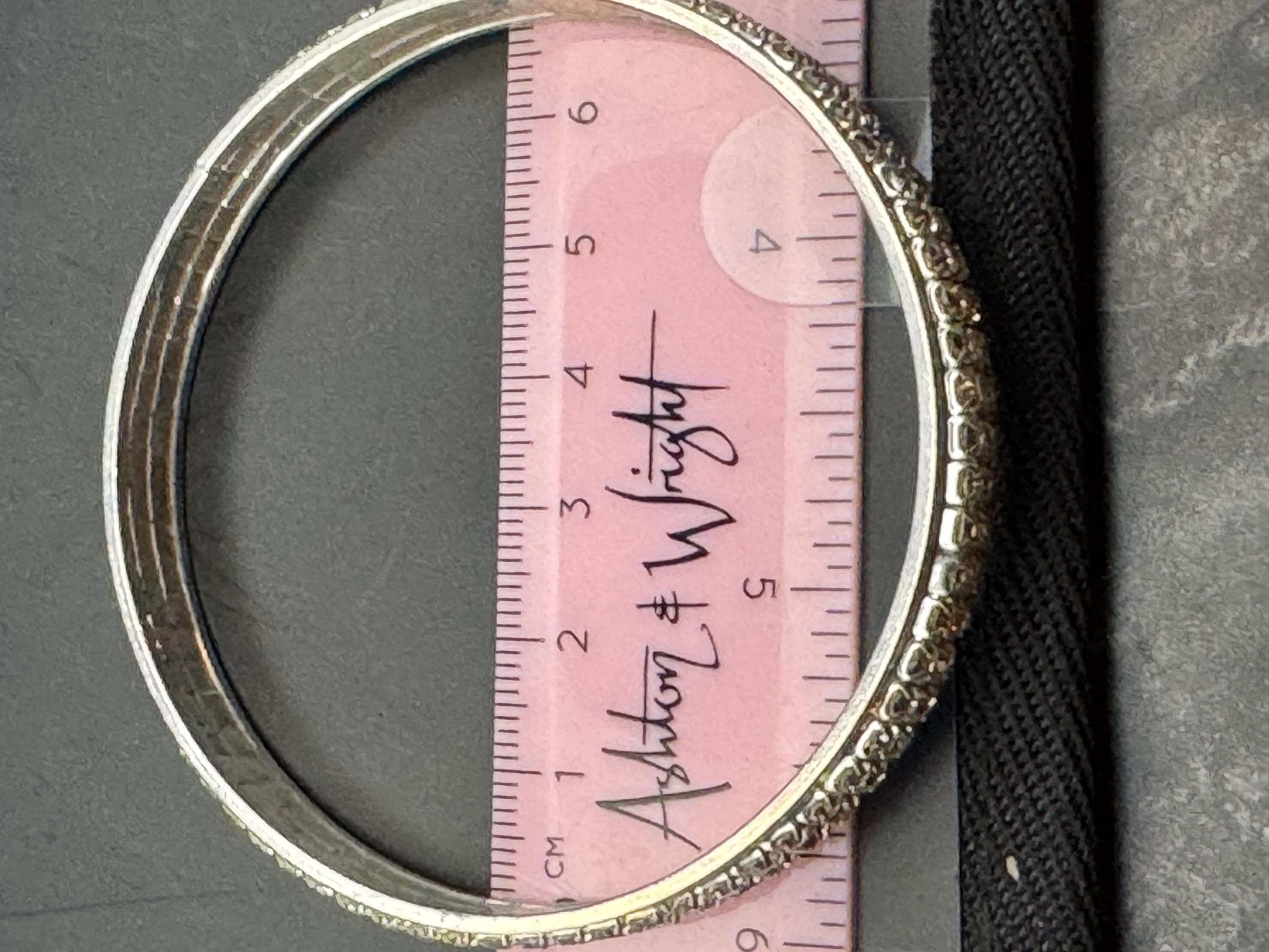 slim silver tone diamanté paste fixed bangle,  Vintage 1cm bracelet