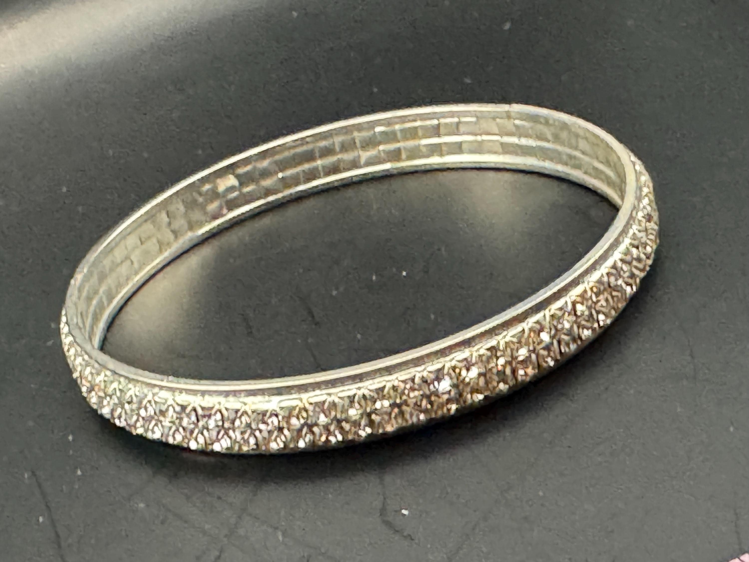 slim silver tone diamanté paste fixed bangle,  Vintage 1cm bracelet