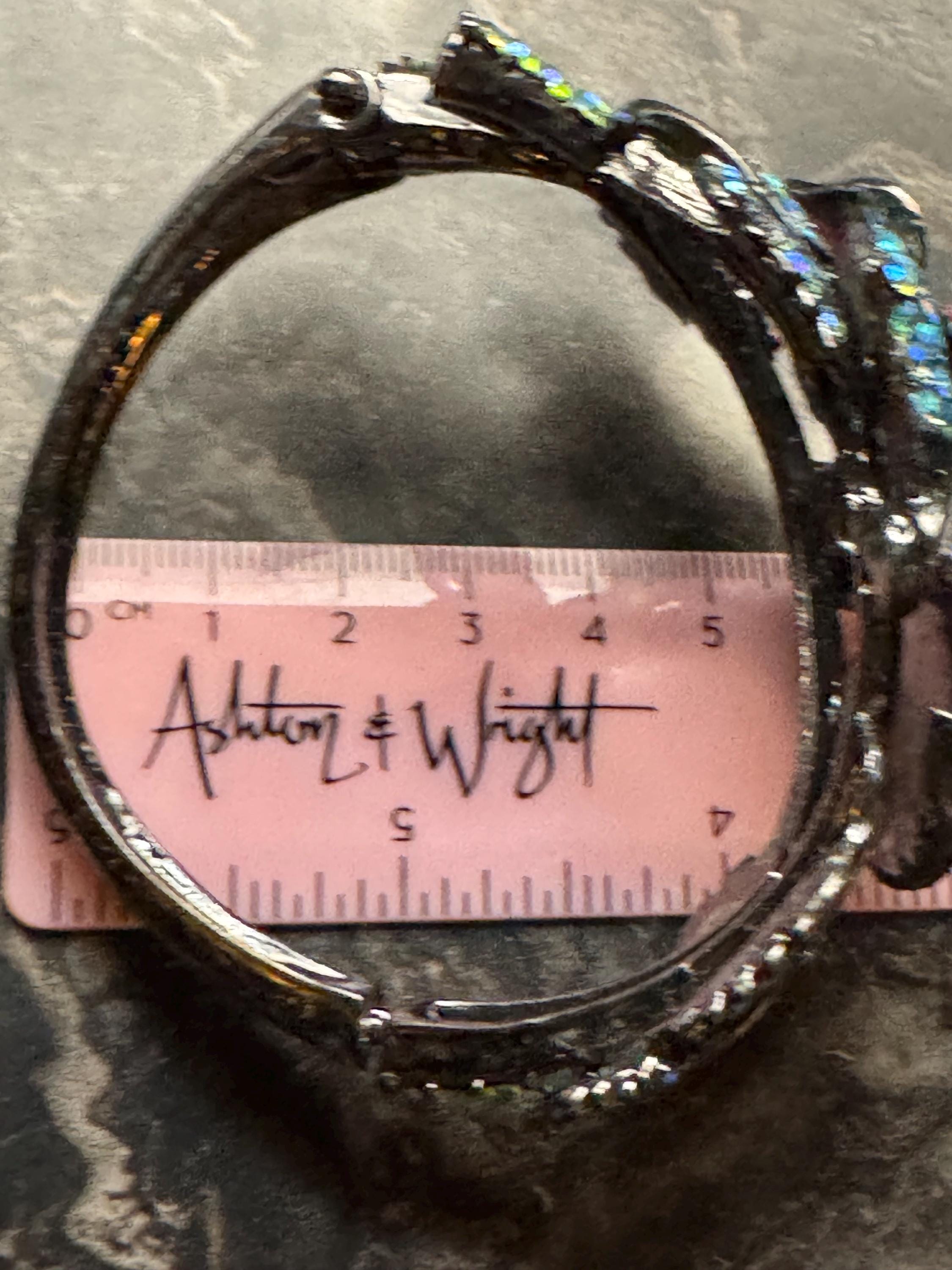 Oversized diamanté Clamper Bangle, pink blue ab crystal dark silver tone rhinestone Bracelet.