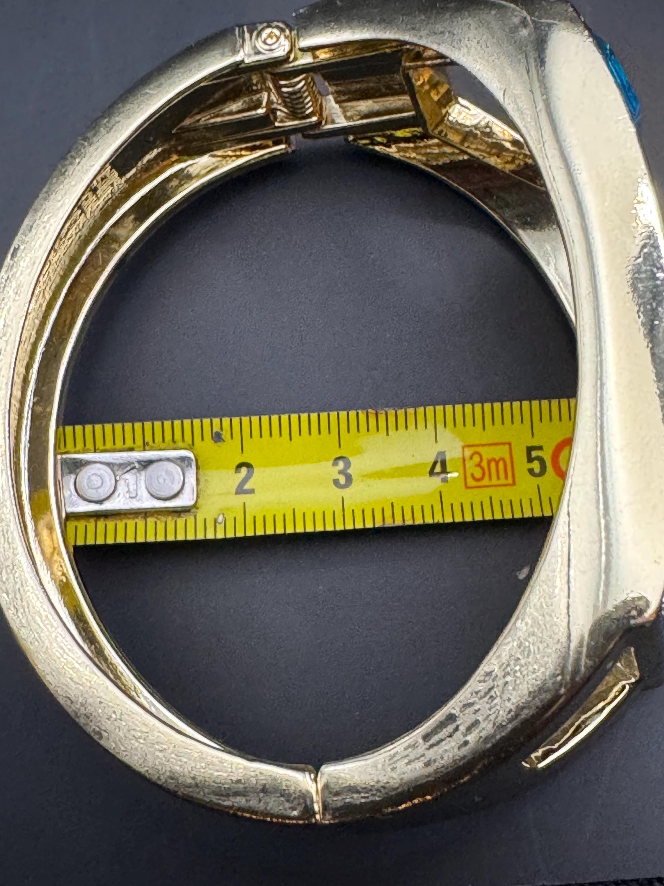 Blue Acrylic and glass rhinestone clamper bangle,  gold tone art deco geometric diamanté bracelet