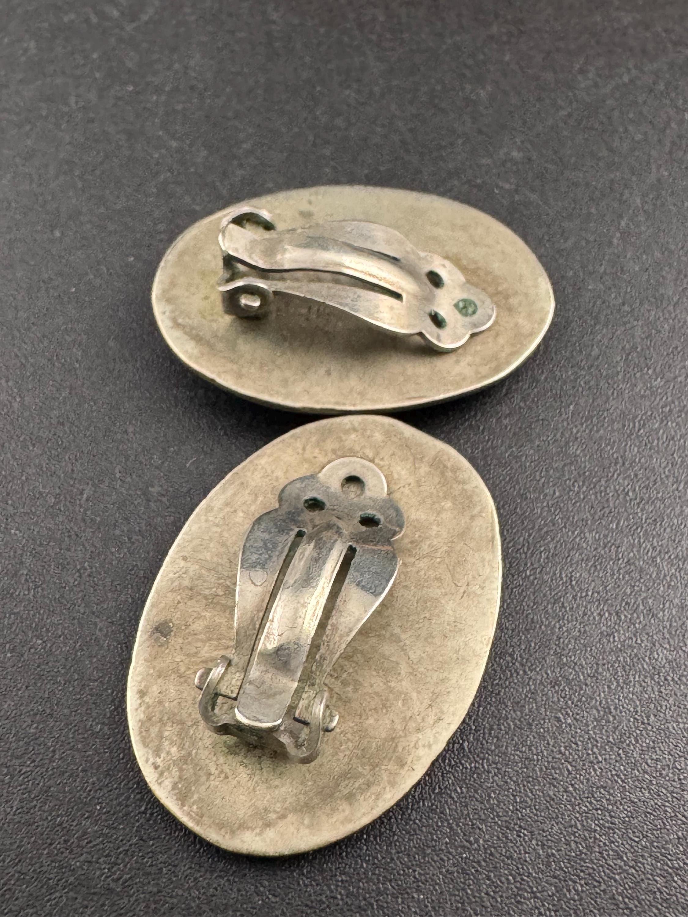 Vintage Alra Mexico silver abalone shell oversized oval earrings, clip on