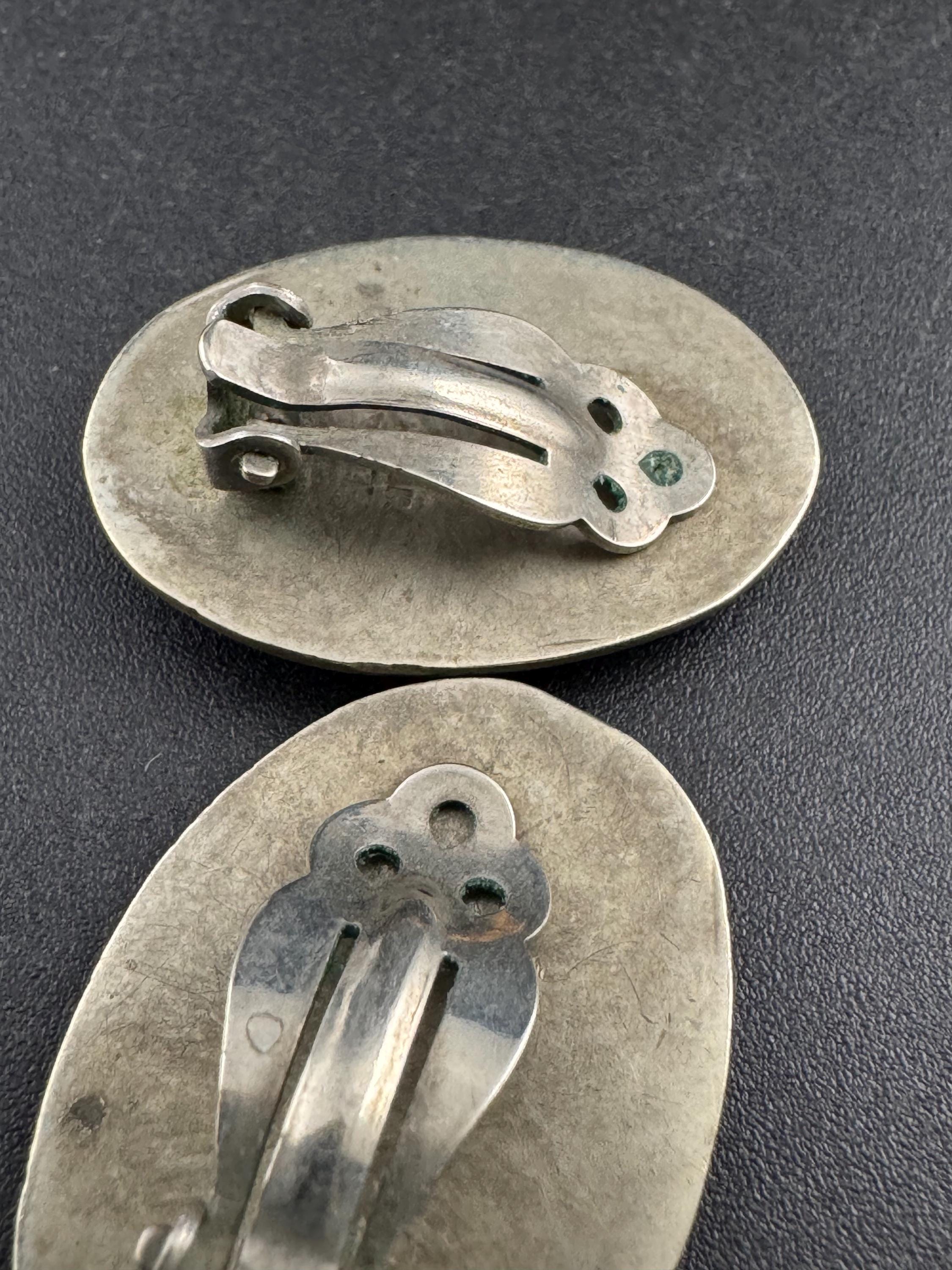 Vintage Alra Mexico silver abalone shell oversized oval earrings, clip on
