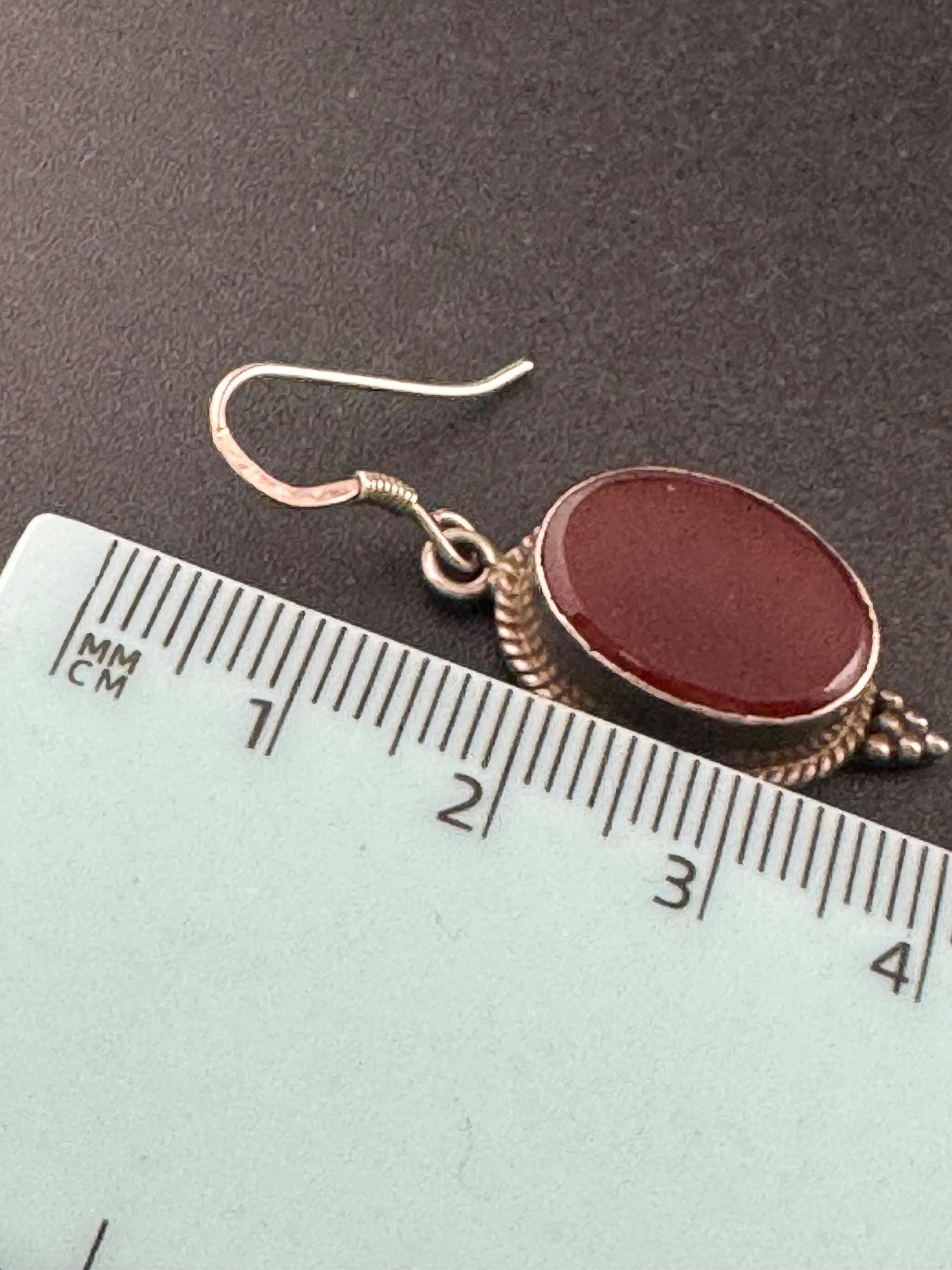 Natural carnelian gemstone 925 silver drop earrings for pierced ears