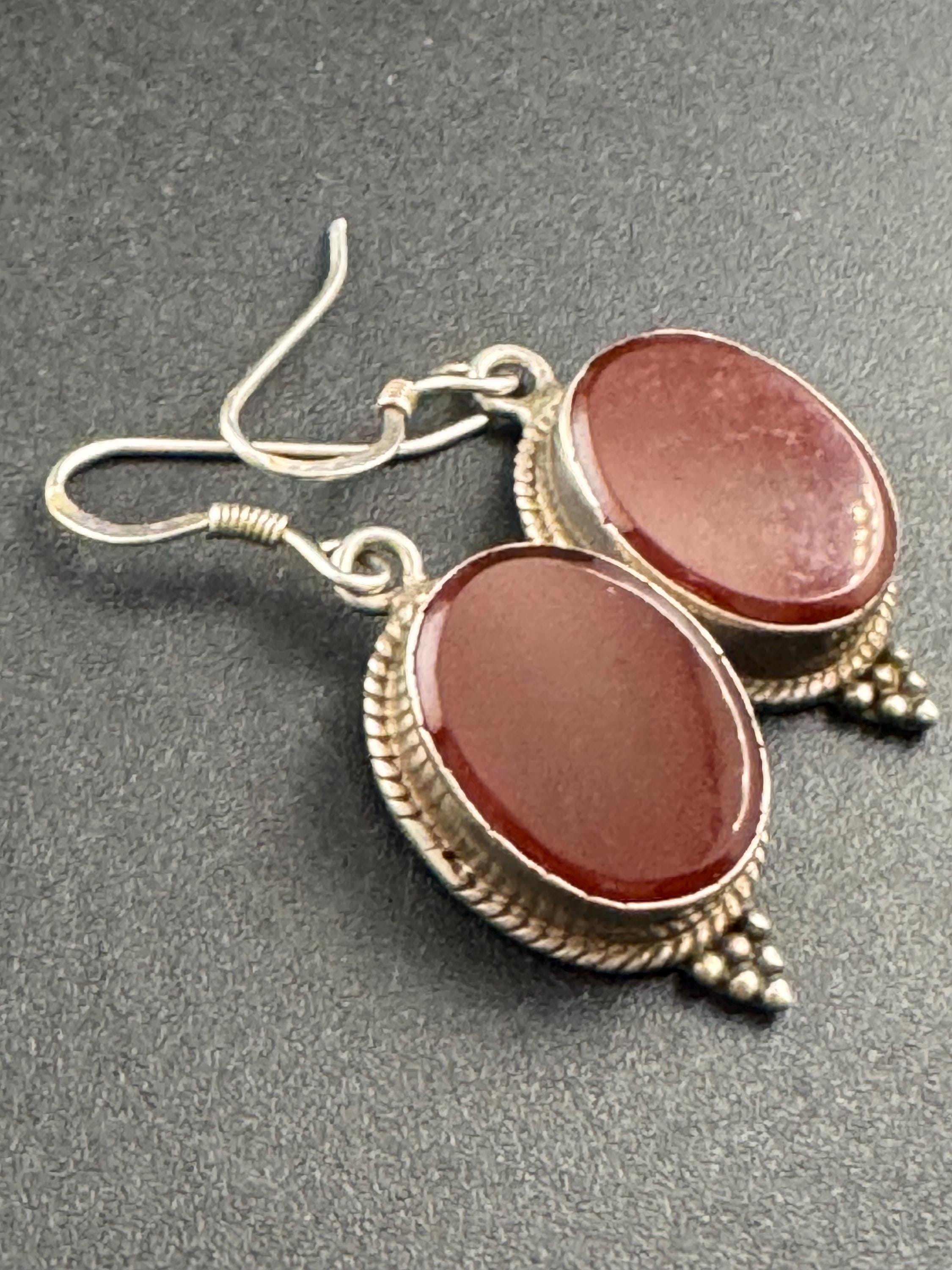 Natural carnelian gemstone 925 silver drop earrings for pierced ears