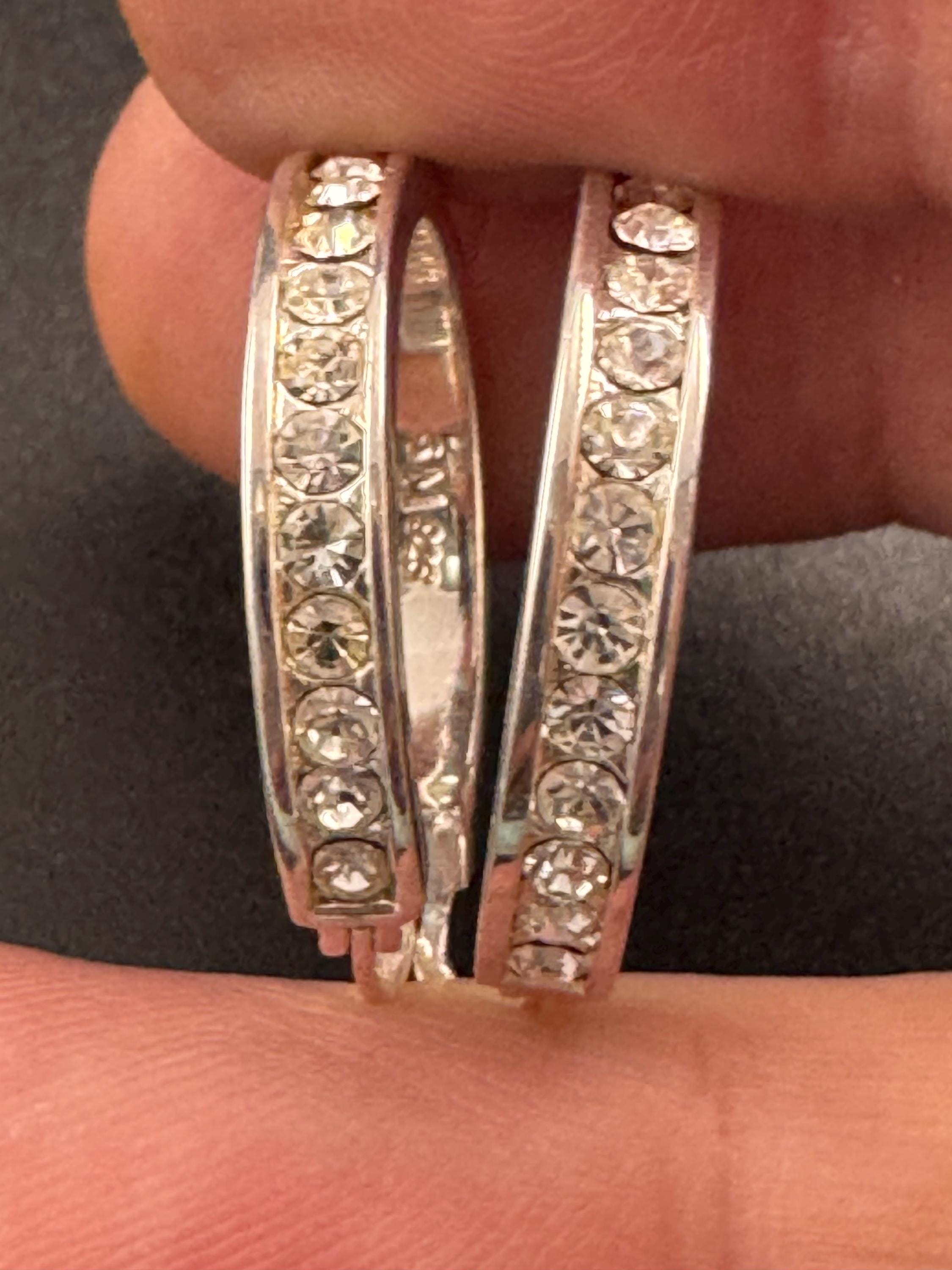 925 sterling silver diamanté 2.5cm hoop earrings for pierced ears 6.4 grams