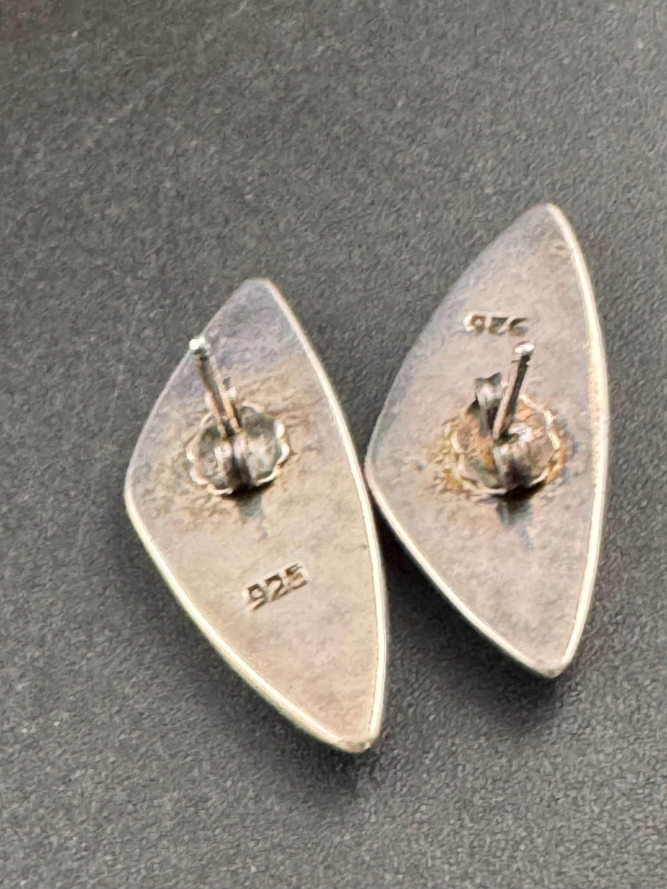 Vintage 925 modernist sterling silver triangular abstract pierced stud earrings 3cm