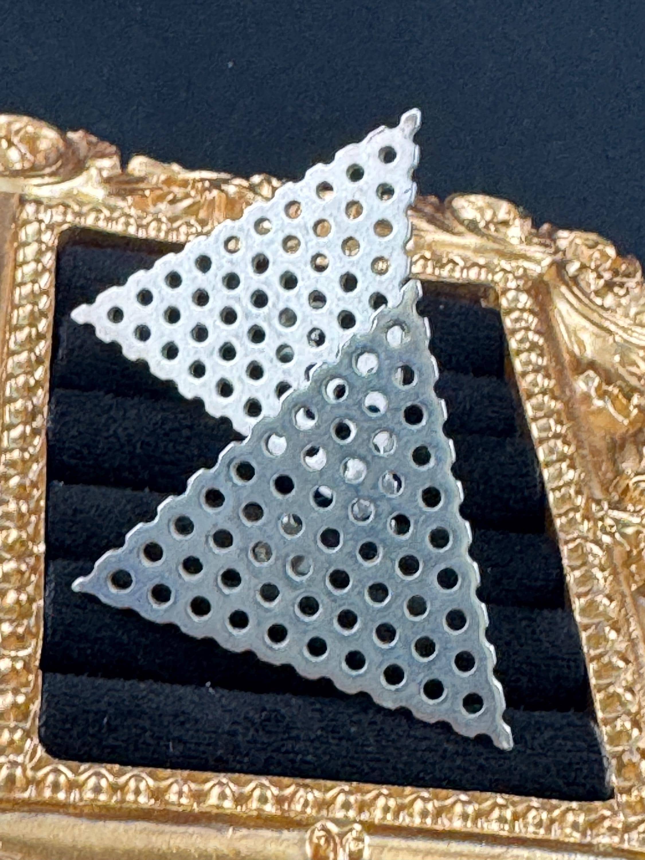 Vintage 925 modernist sterling silver triangule pierced stud earrings 3.4cm
