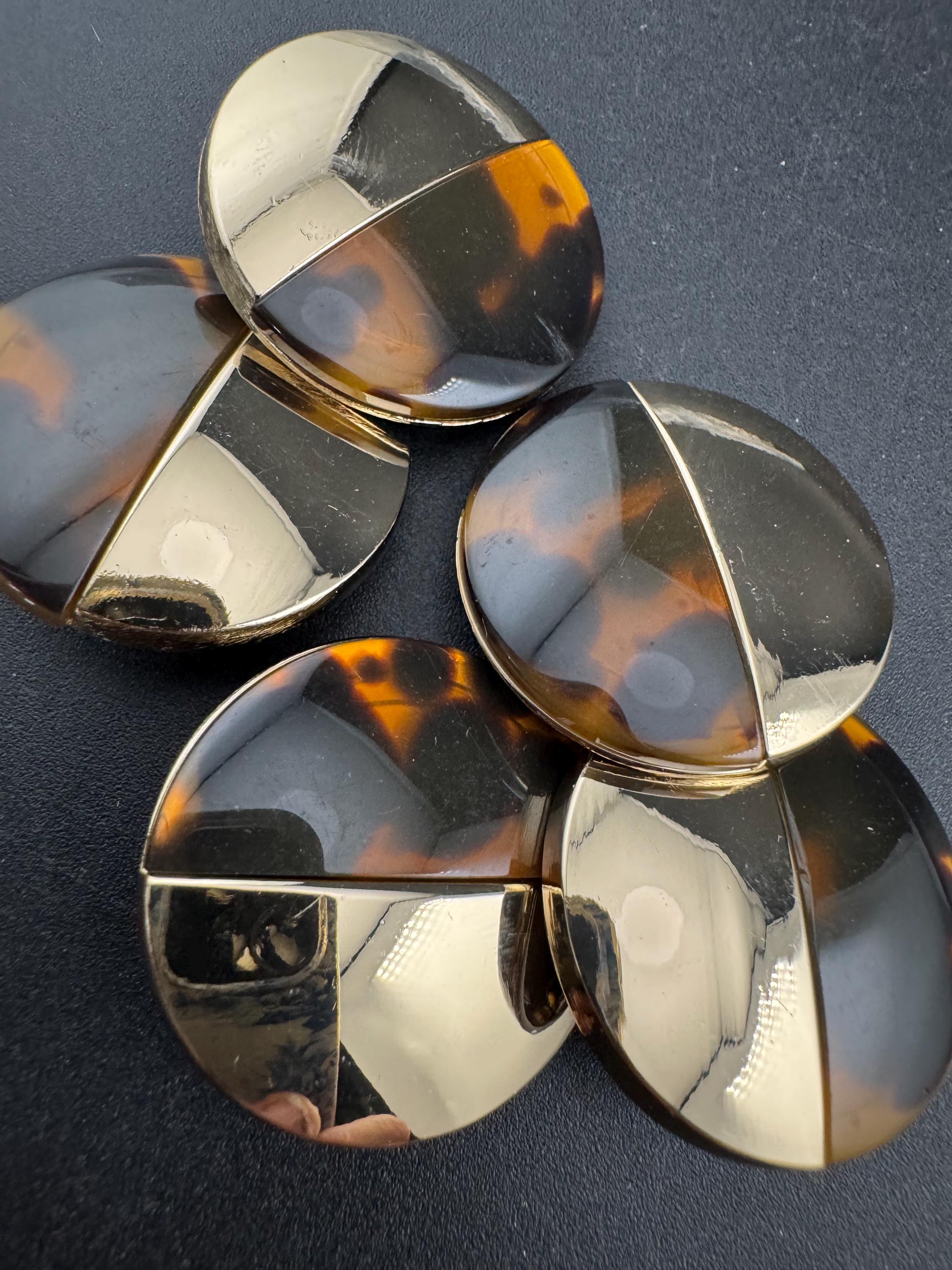 30mm Tortoiseshell Buttons, Gold & Brown Acrylic metal 5 pieces