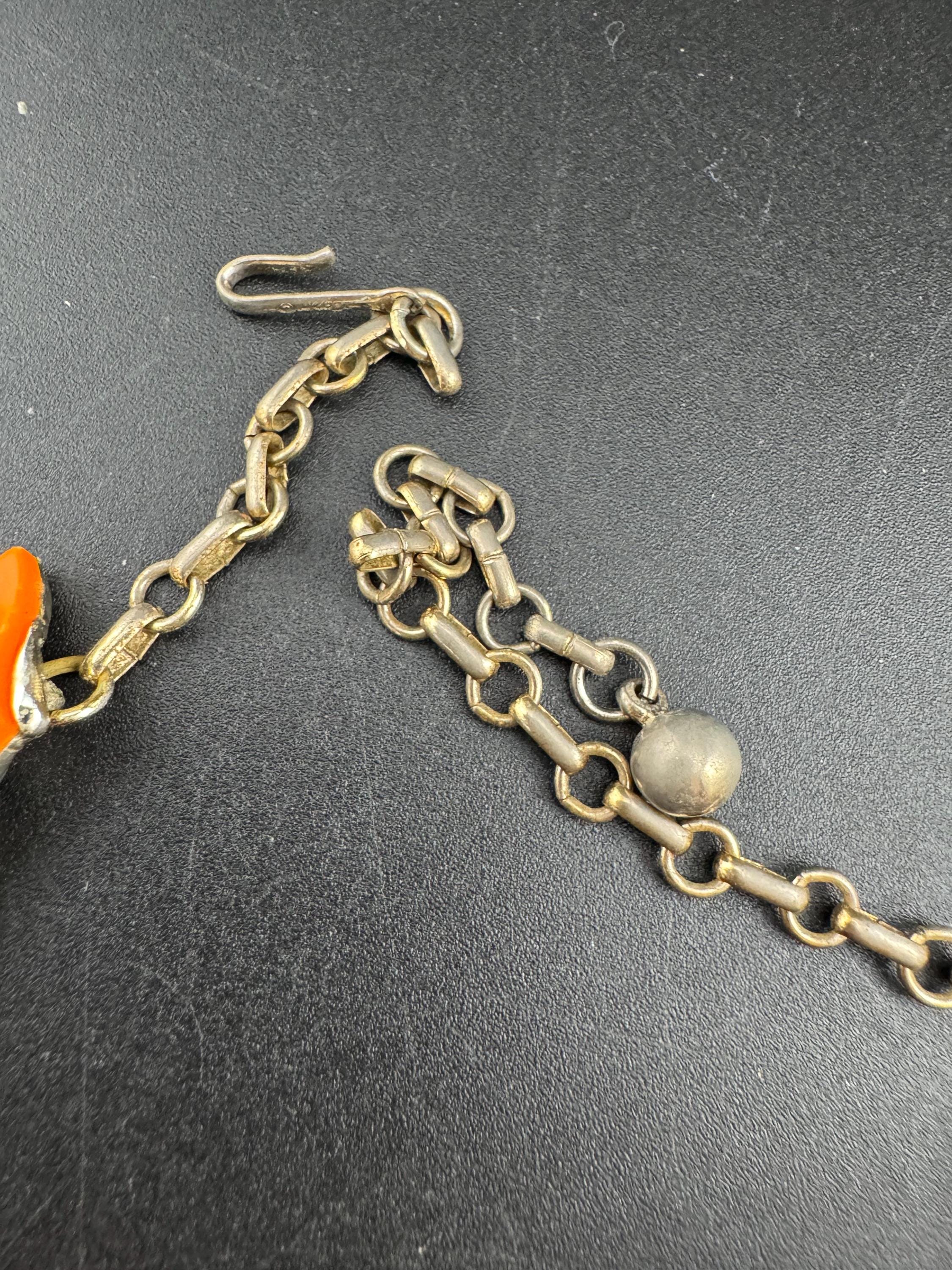 Vintage Orange panel link collar necklace, 50s thermoset plastic