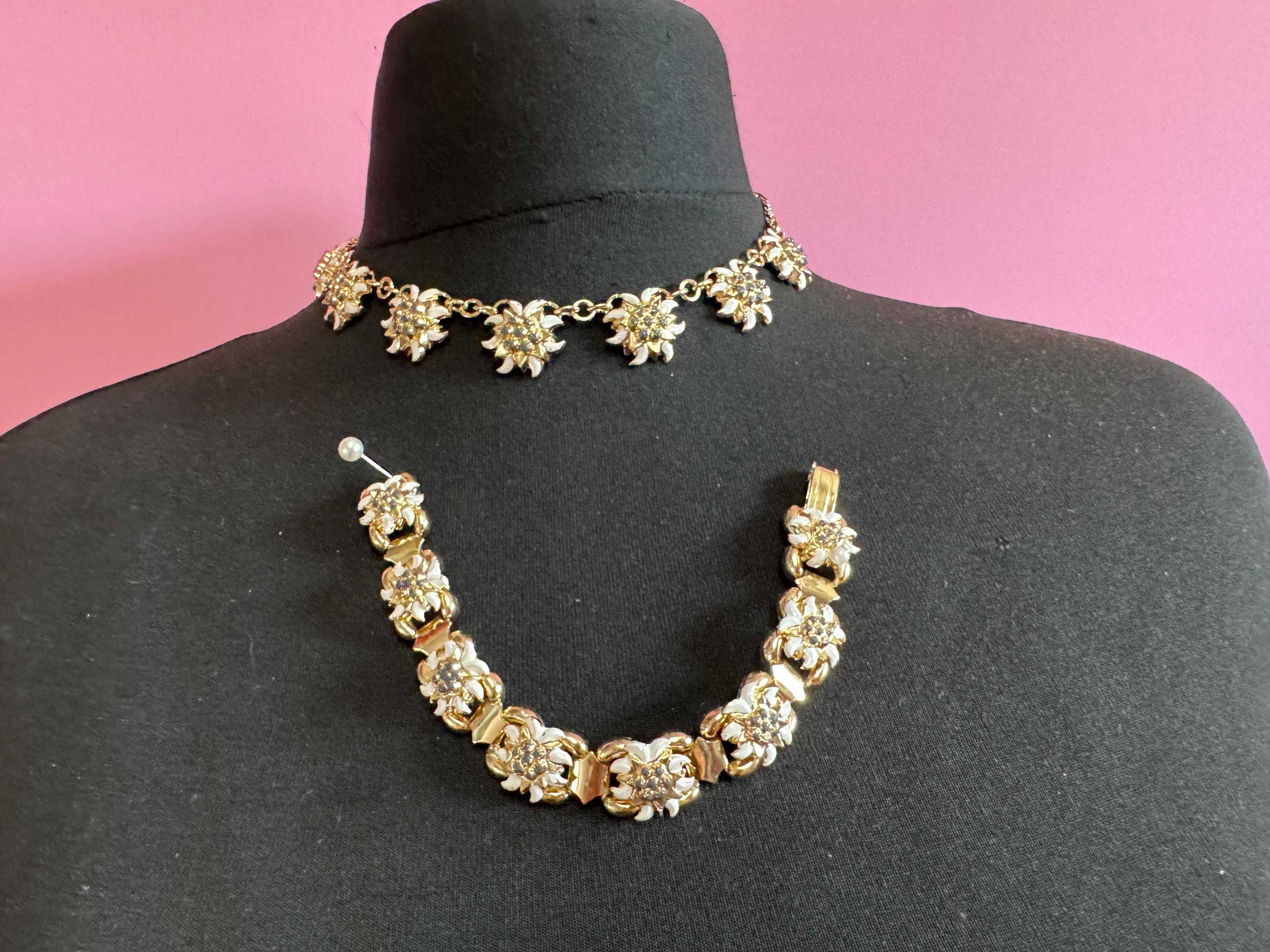 Vintage eidelweiss Eloxal necklace and bracelet set, aluminium gold tone jewellery set