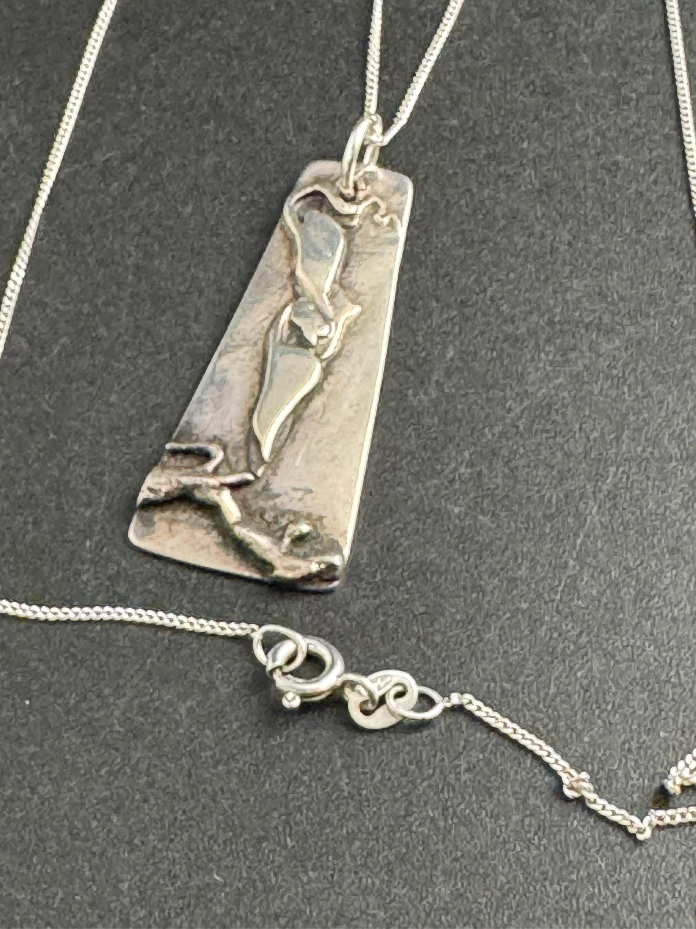 Vintage Brutalist Sterling Silver Pendant Necklace: Abstract Modernist Design