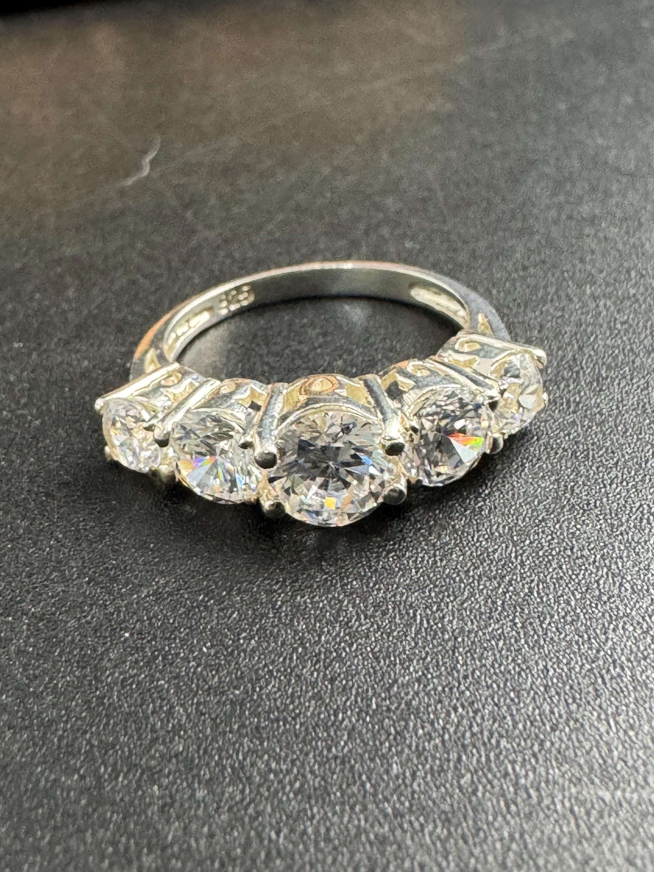 vintage clear stone diamanté cocktail ring 925 sterling silver size p.5