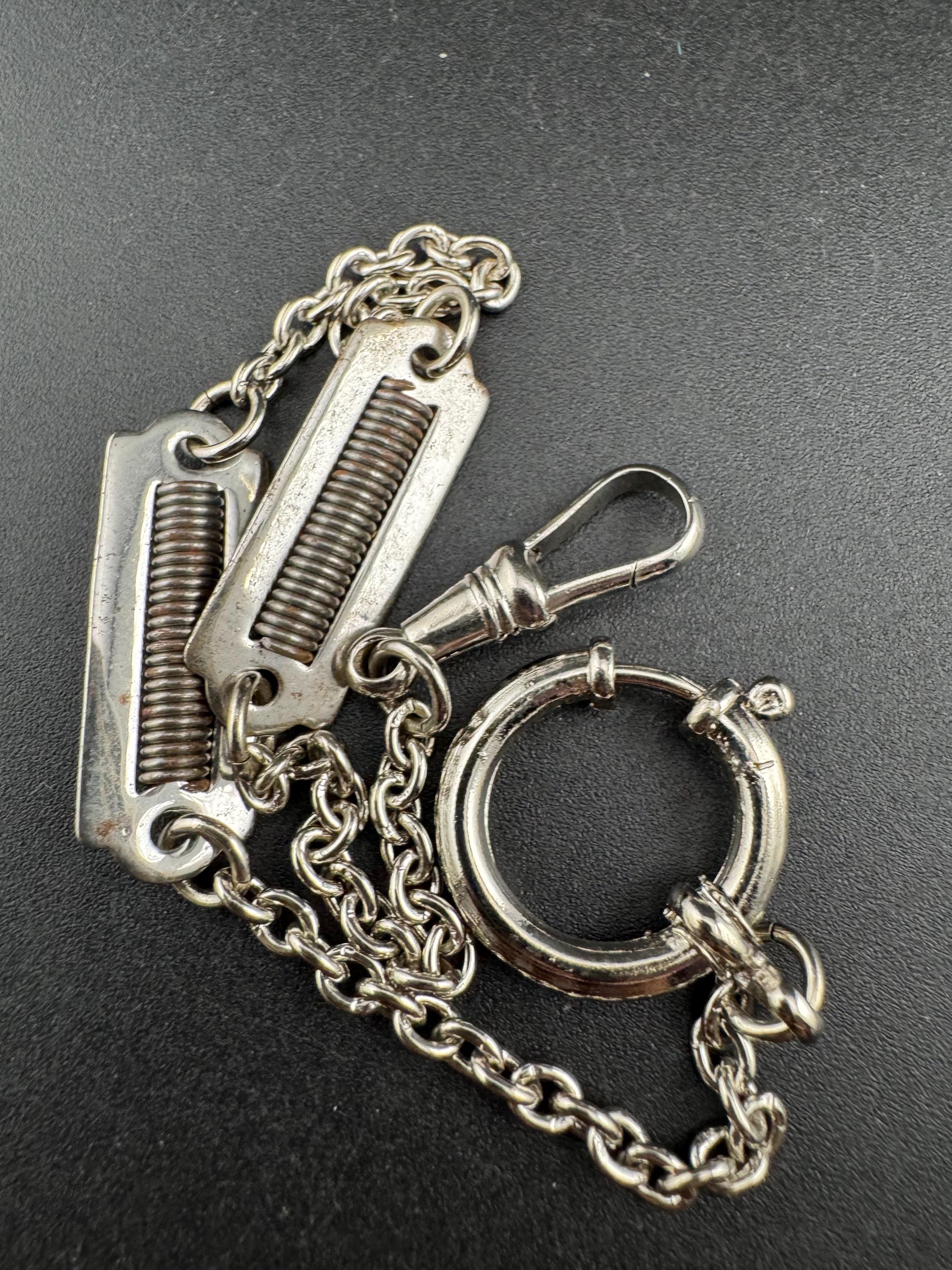 Antique Art Deco Pocket Watch Chain: Silver Metal machine age, 27cm