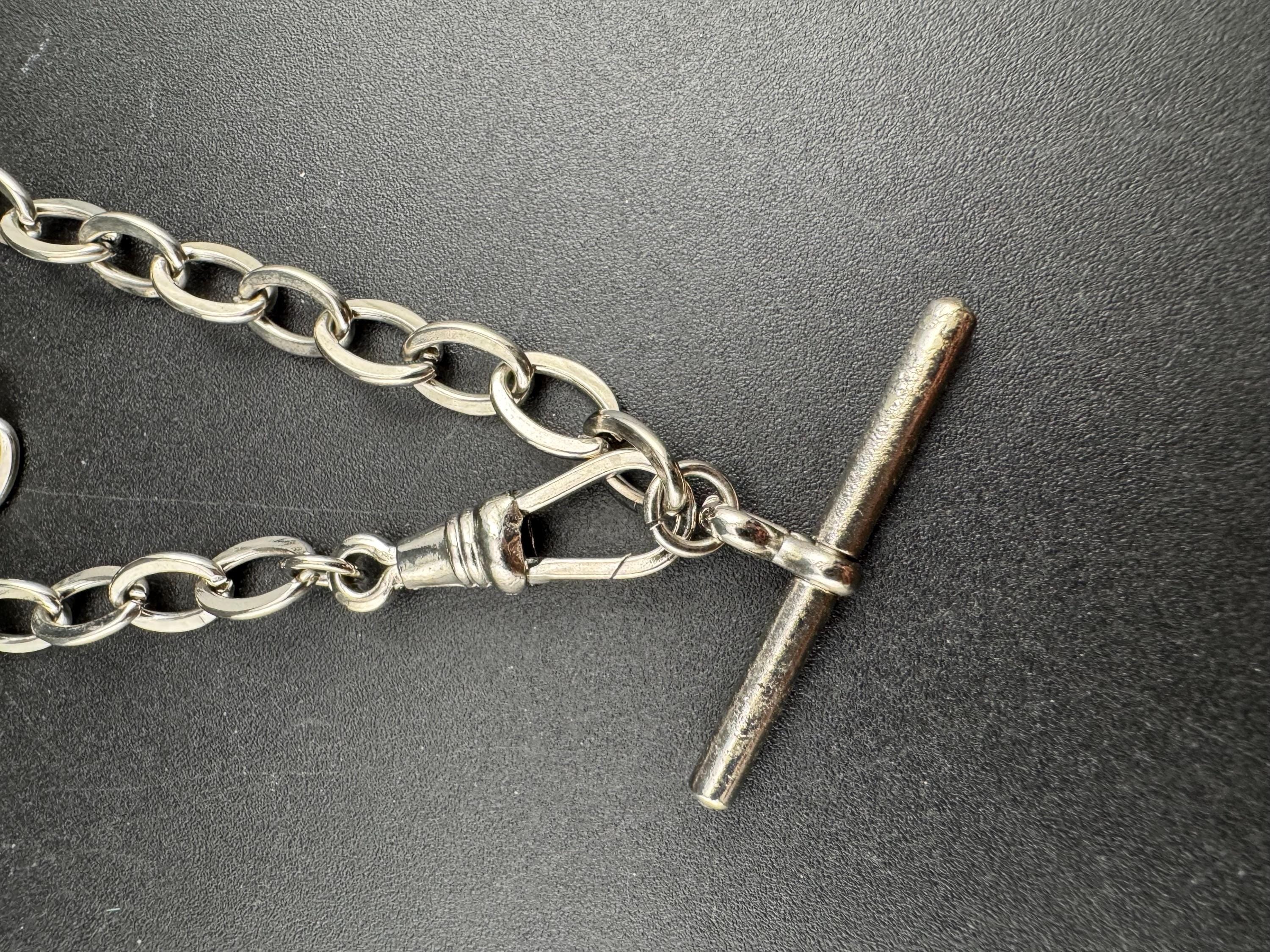 Art Deco Pocket Watch Chain T bar necklace : Silver Metal machine age, 54cm