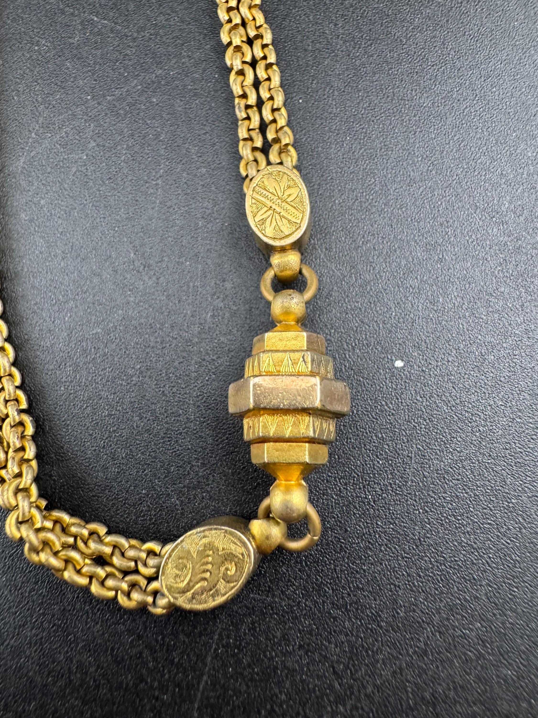 antique Victorian Albertina watch chain, gilt metal with tassel guard chain 21.5cm