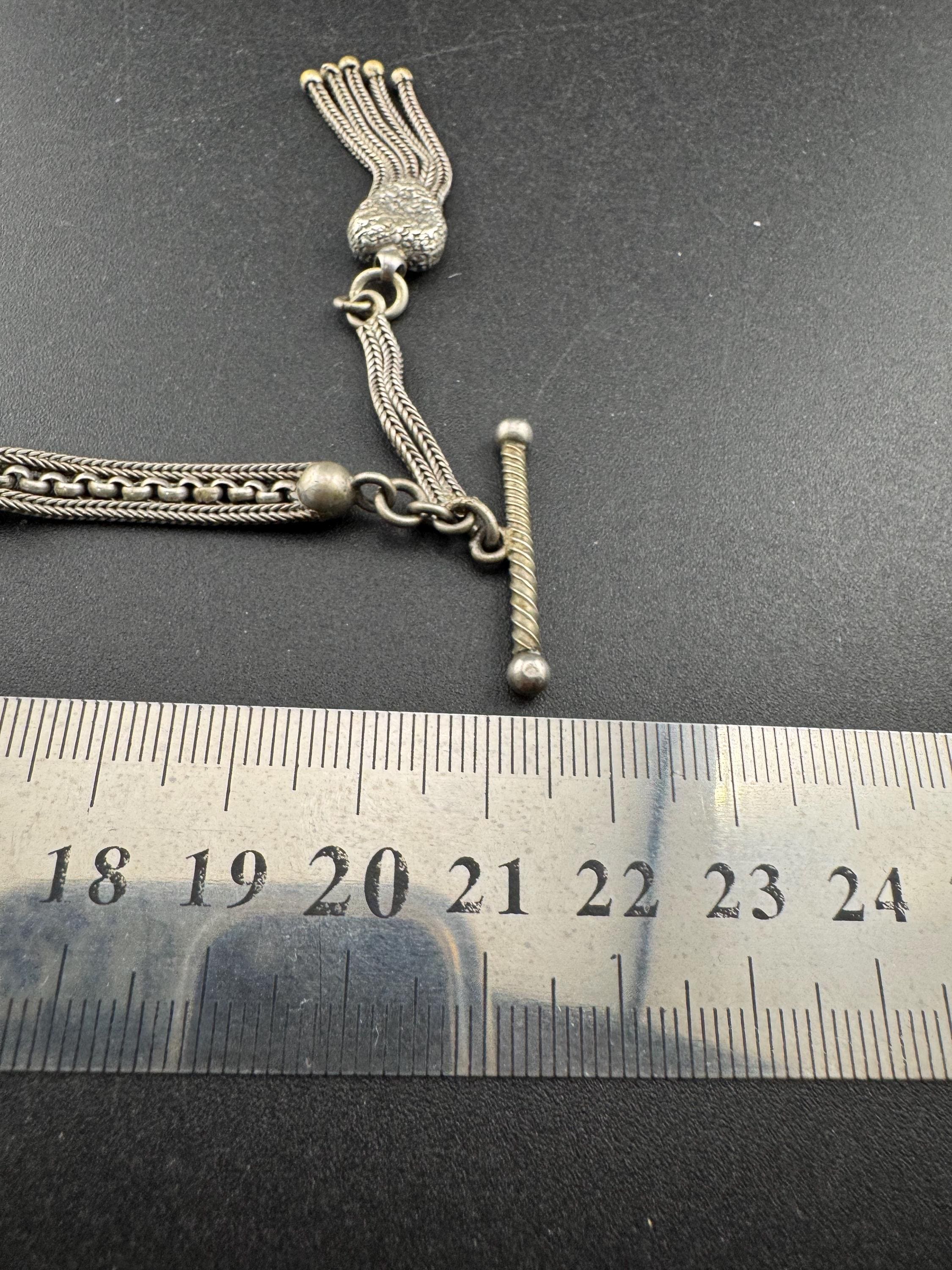antique solid silver Victorian Albertina pocket watch chain, with tassel guard clasp 20.5cm