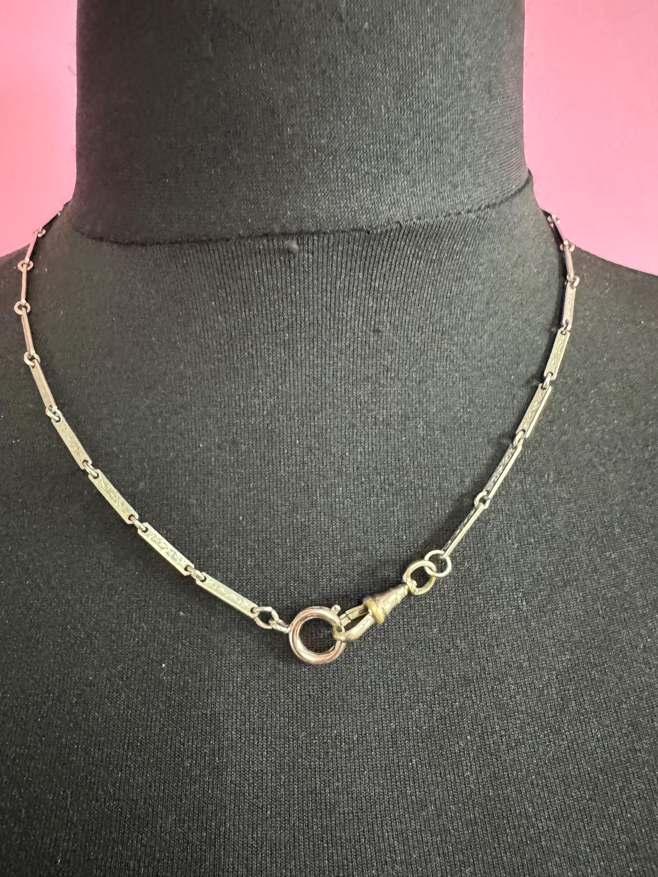 Antique Art Deco silver Pocket Watch guard Chain: 925 and mixed metal Victorian 51cm