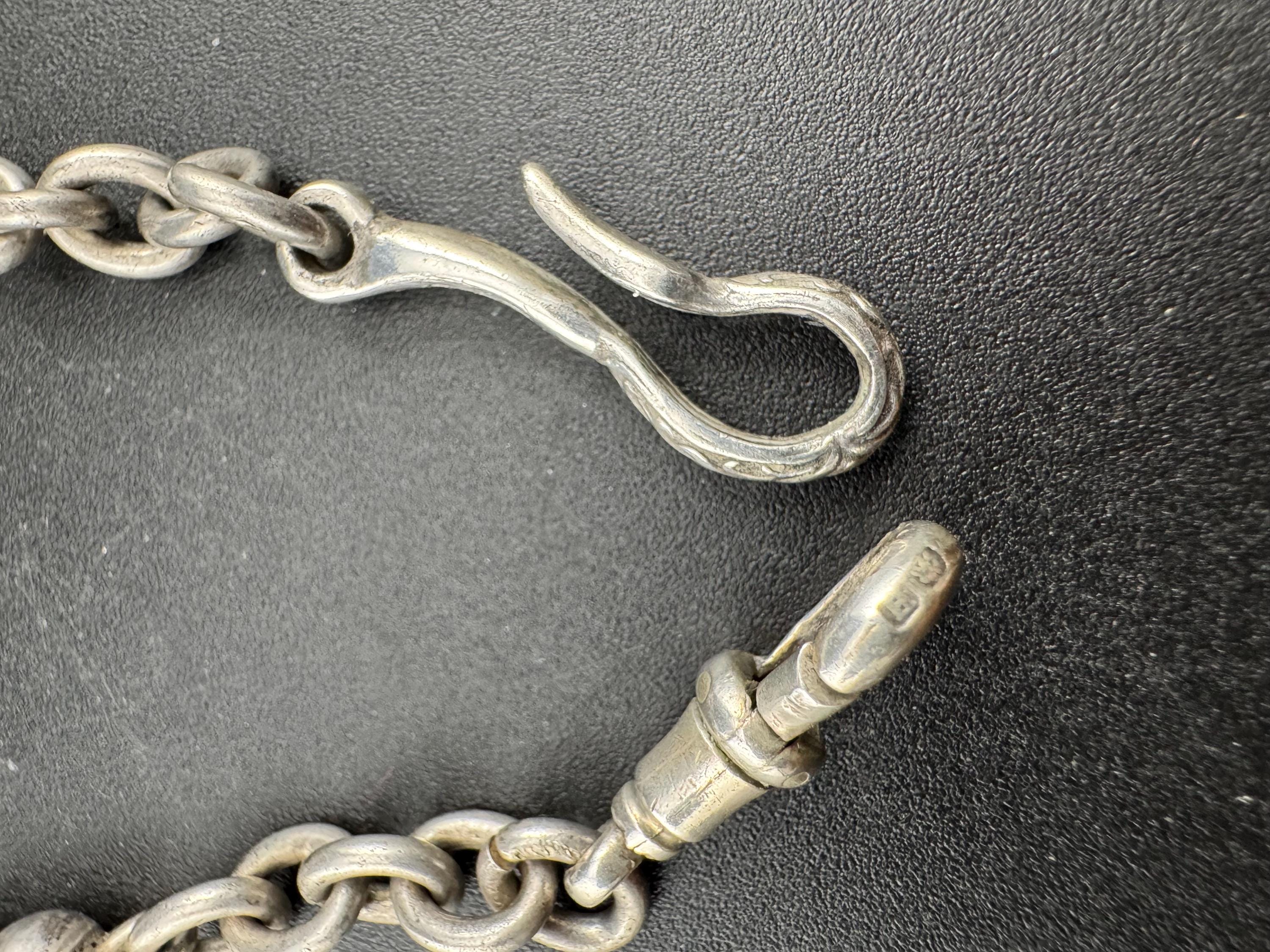 antique solid silver Victorian Albertina pocket watch chain, with tassel hallmarked 31cm