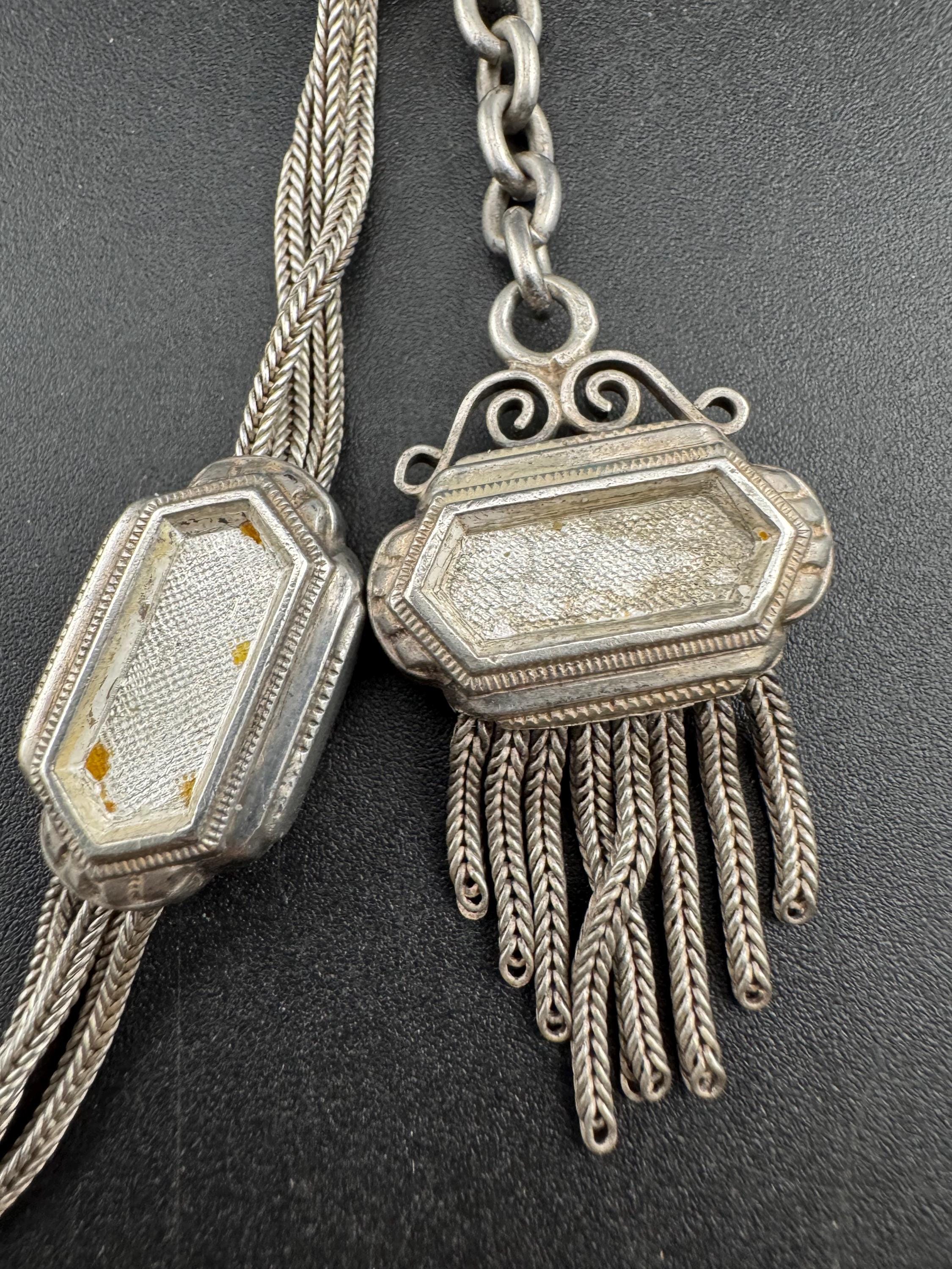 antique solid silver Victorian Albertina pocket watch chain, with tassel hallmarked 31cm