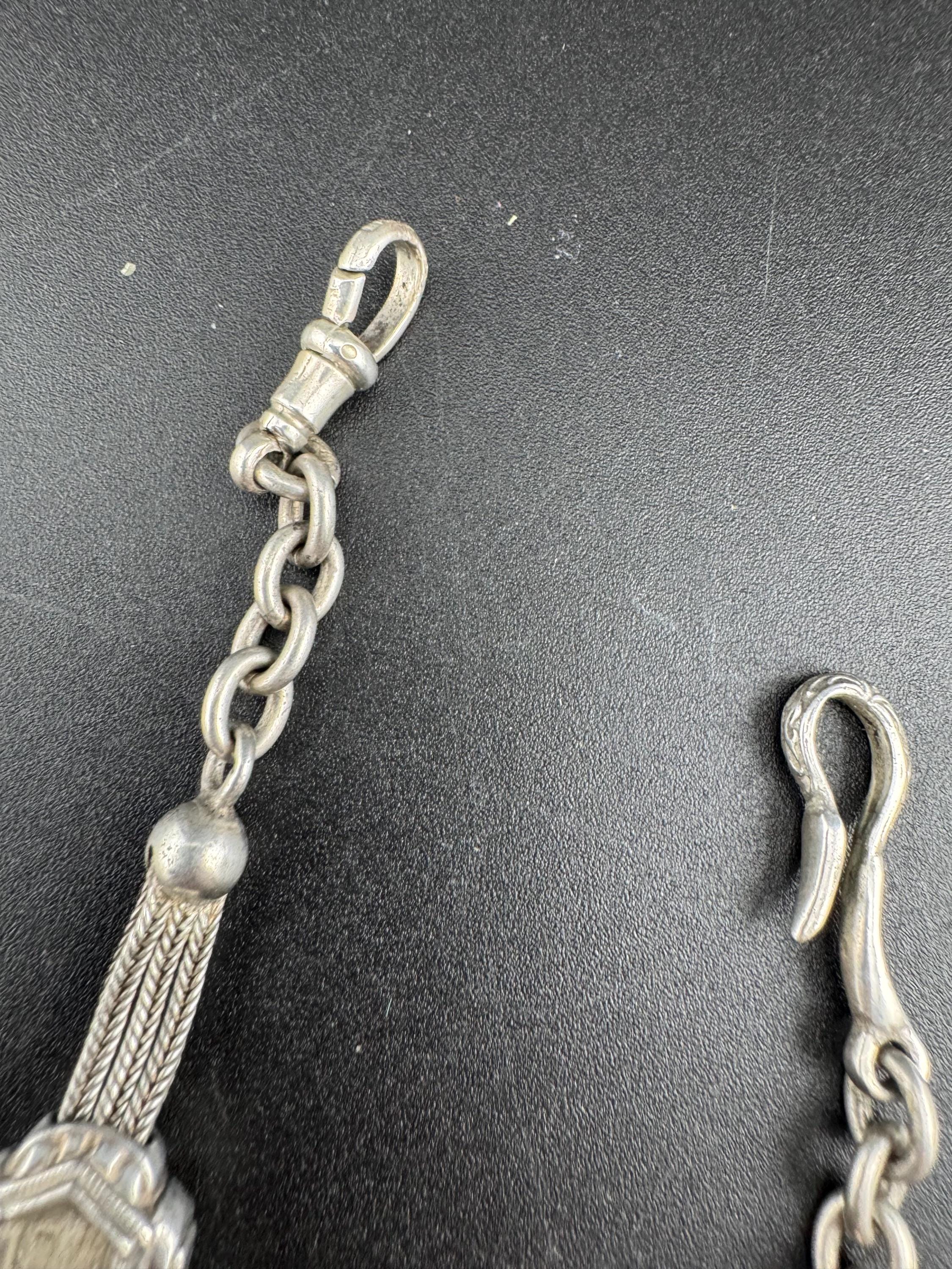 antique solid silver Victorian Albertina pocket watch chain, with tassel hallmarked 31cm
