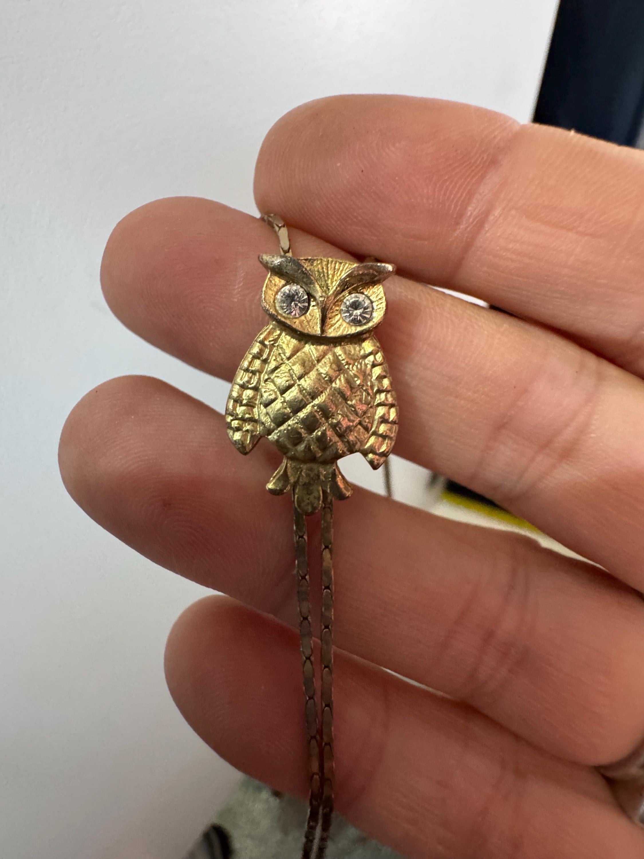 Vintage owl slider bolo necklace, with pat no , gold plated
