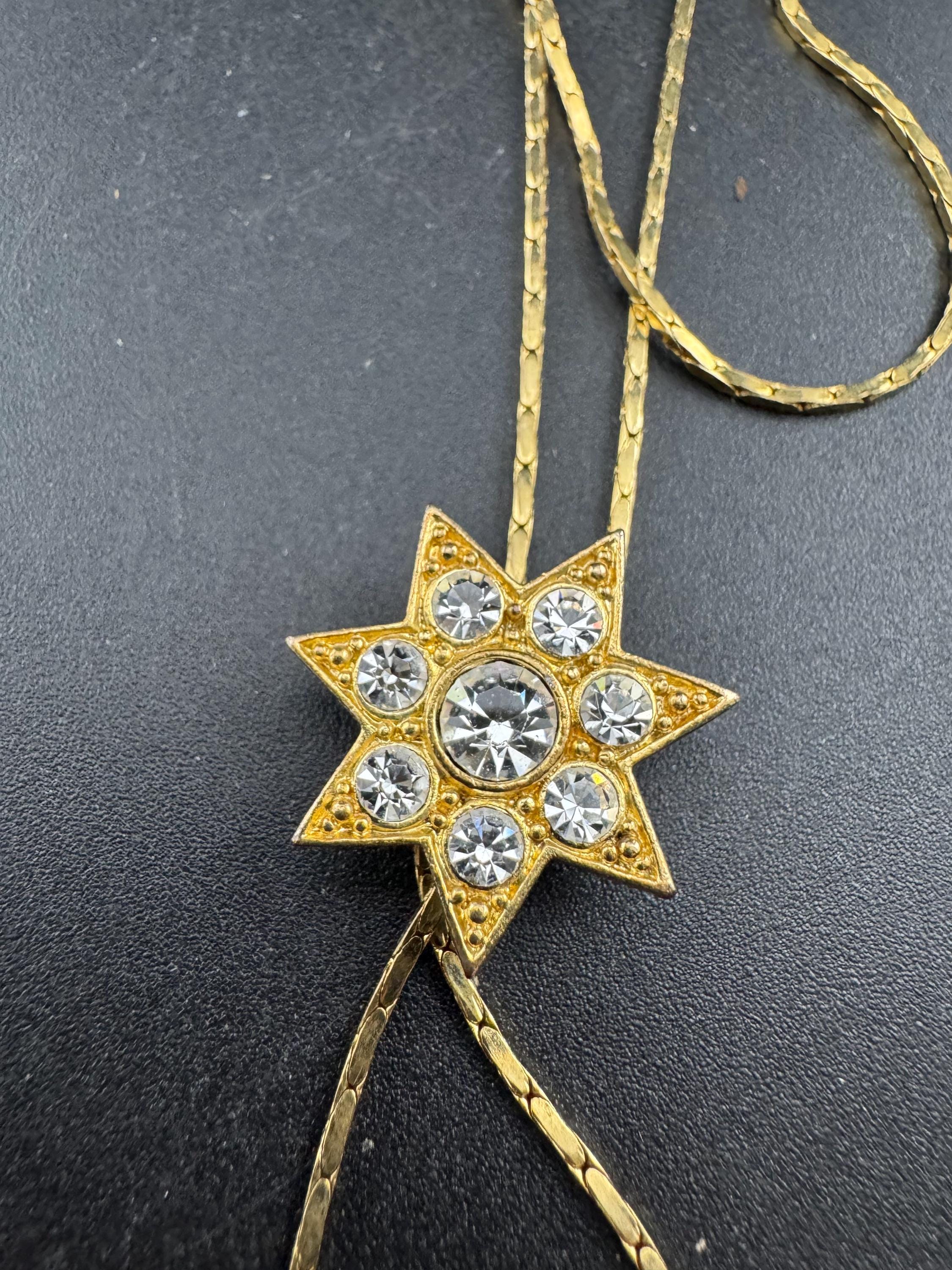 Vintage star crystal slider bolo necklace, with pat no , gold plated