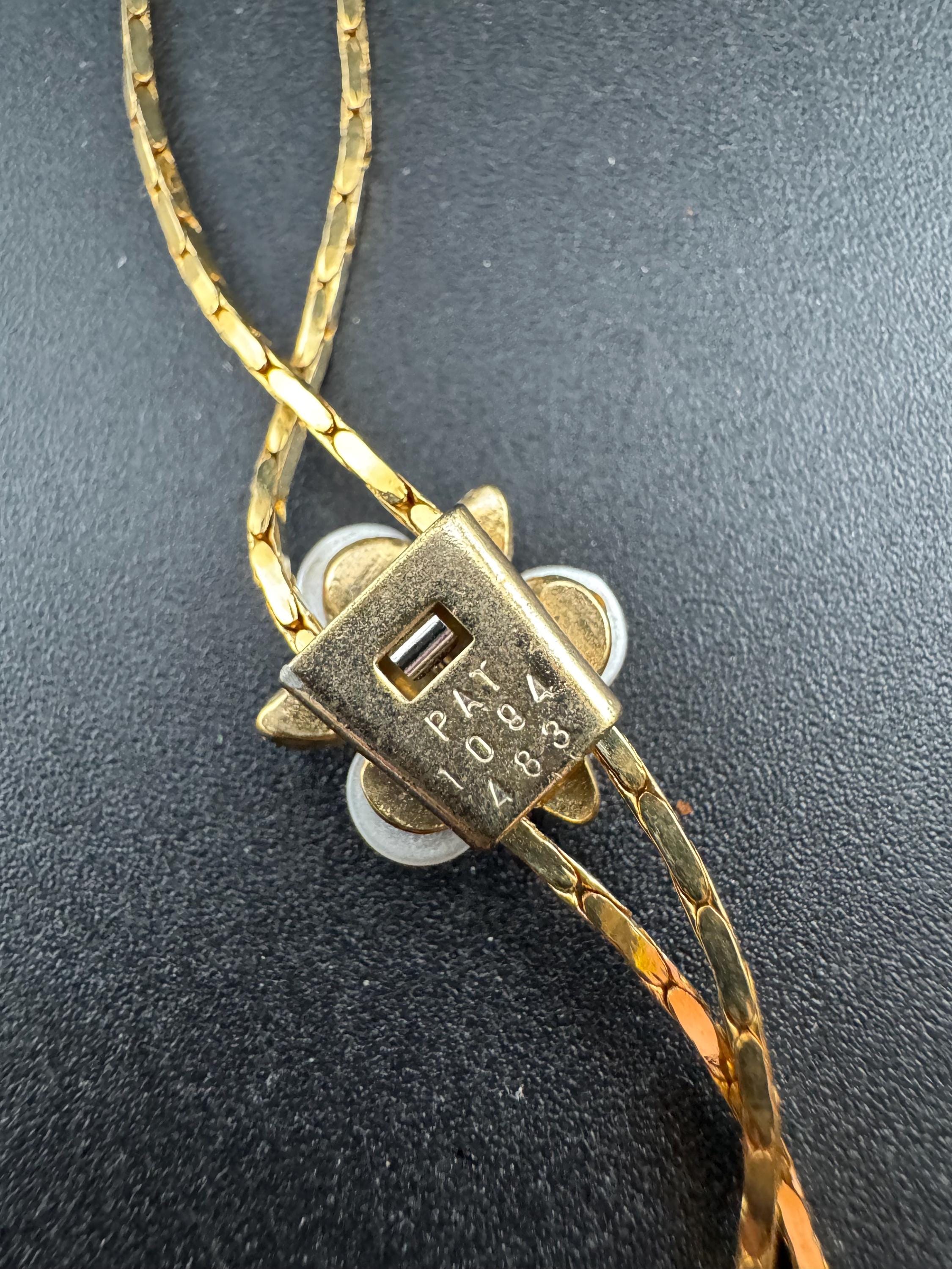 Vintage pearl and crystal slider bolo necklace, with pat no , gold plated