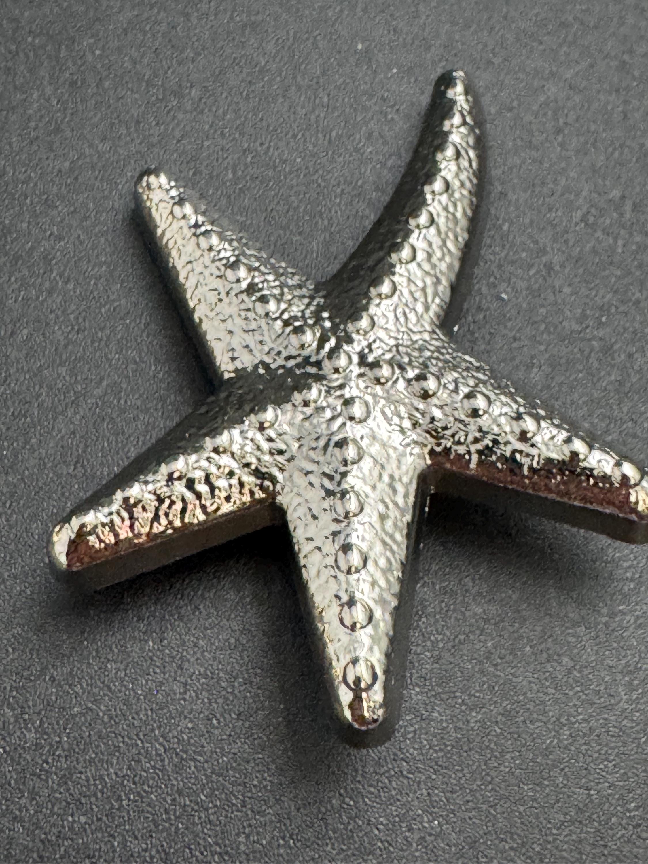 large silver starfish button, metal 1 piece 4cm, nautical 40mm