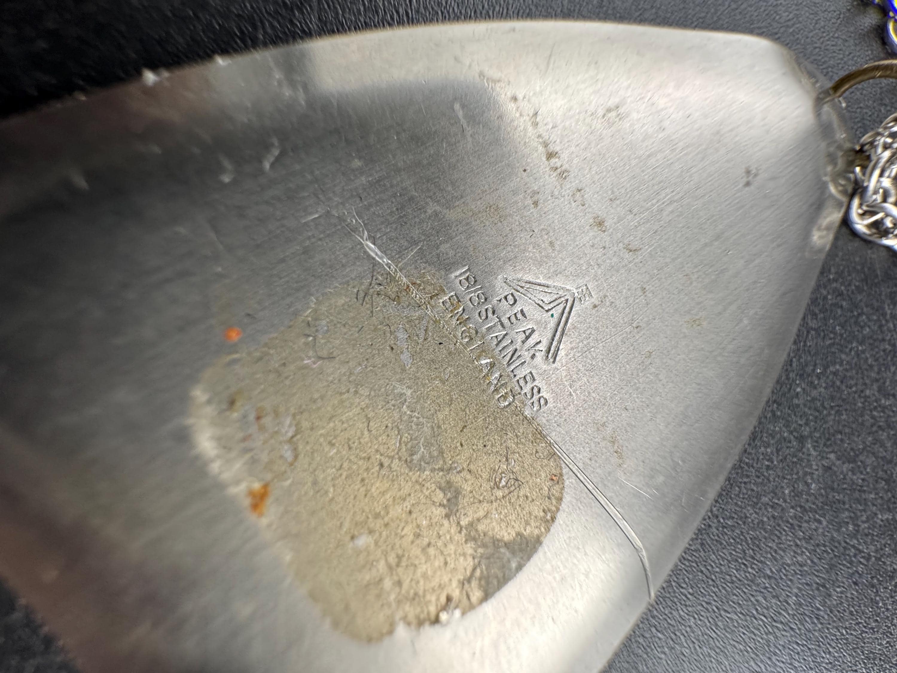 Signed Peak Vintage 1970s stainless steel abalone shell pendant on a 45cm chain