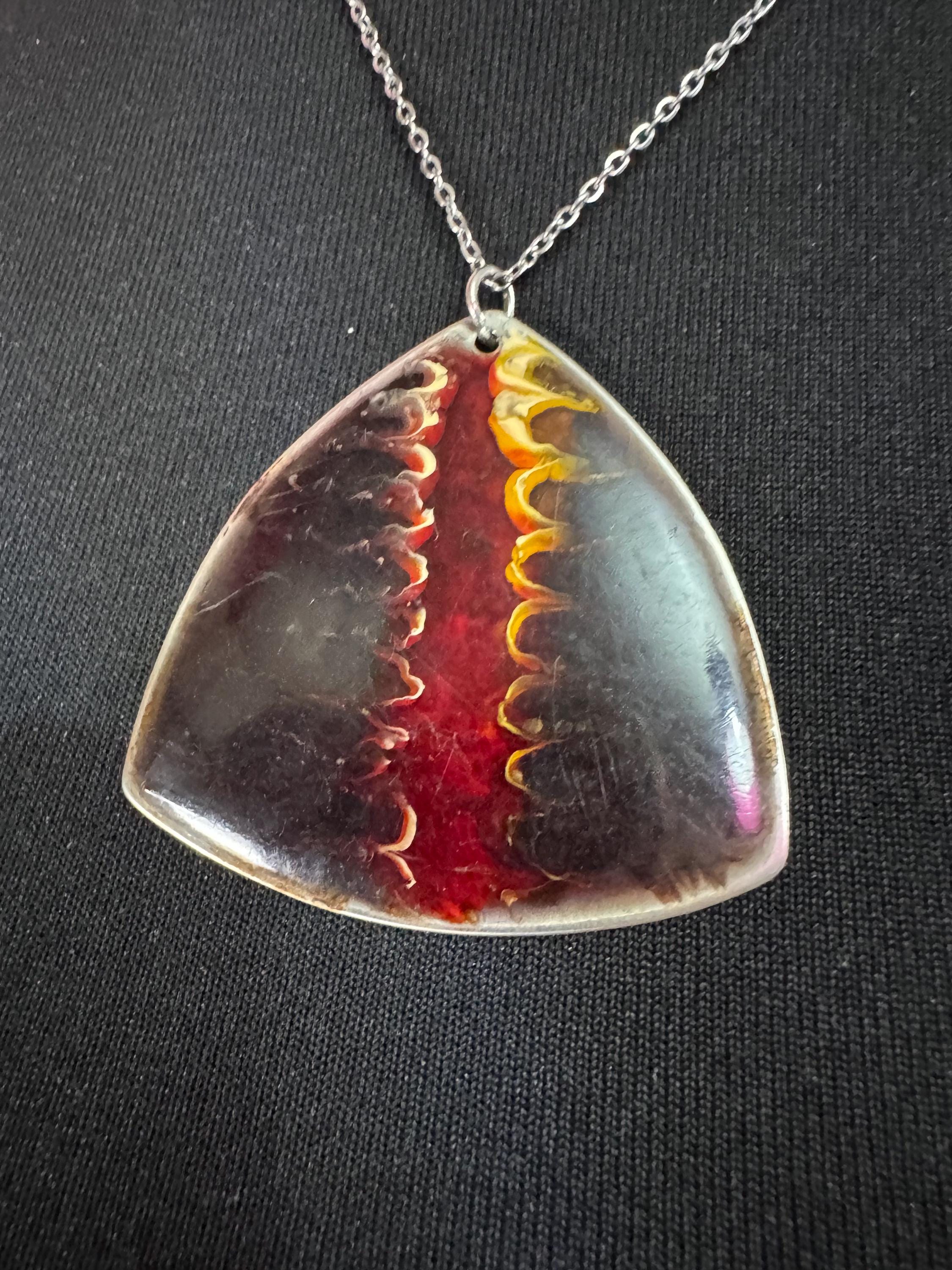 Signed Sheffield stainless brown enamel pendant necklace, Vintage 1970s