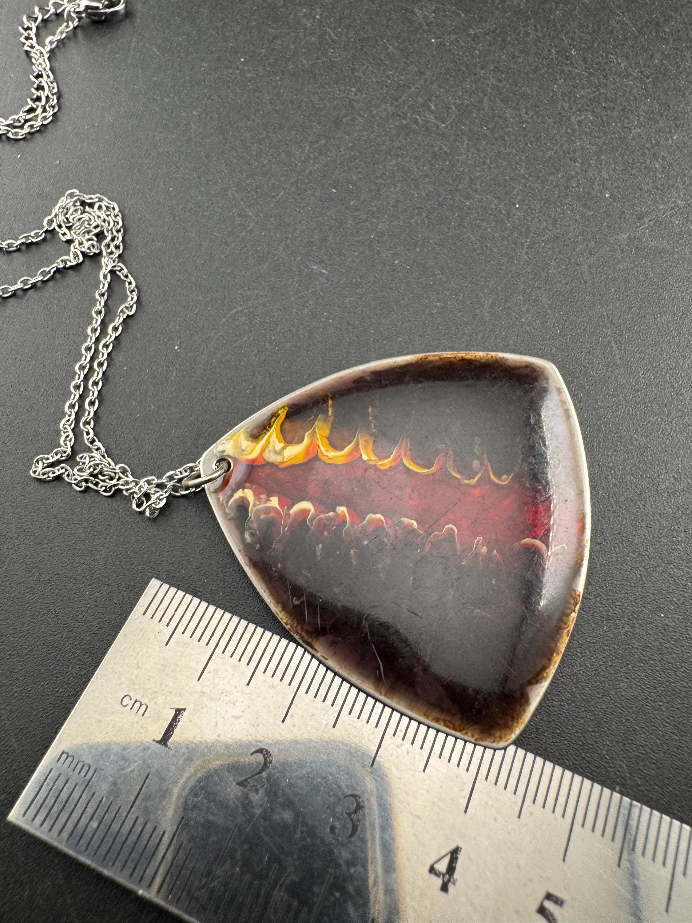 Signed Sheffield stainless brown enamel pendant necklace, Vintage 1970s