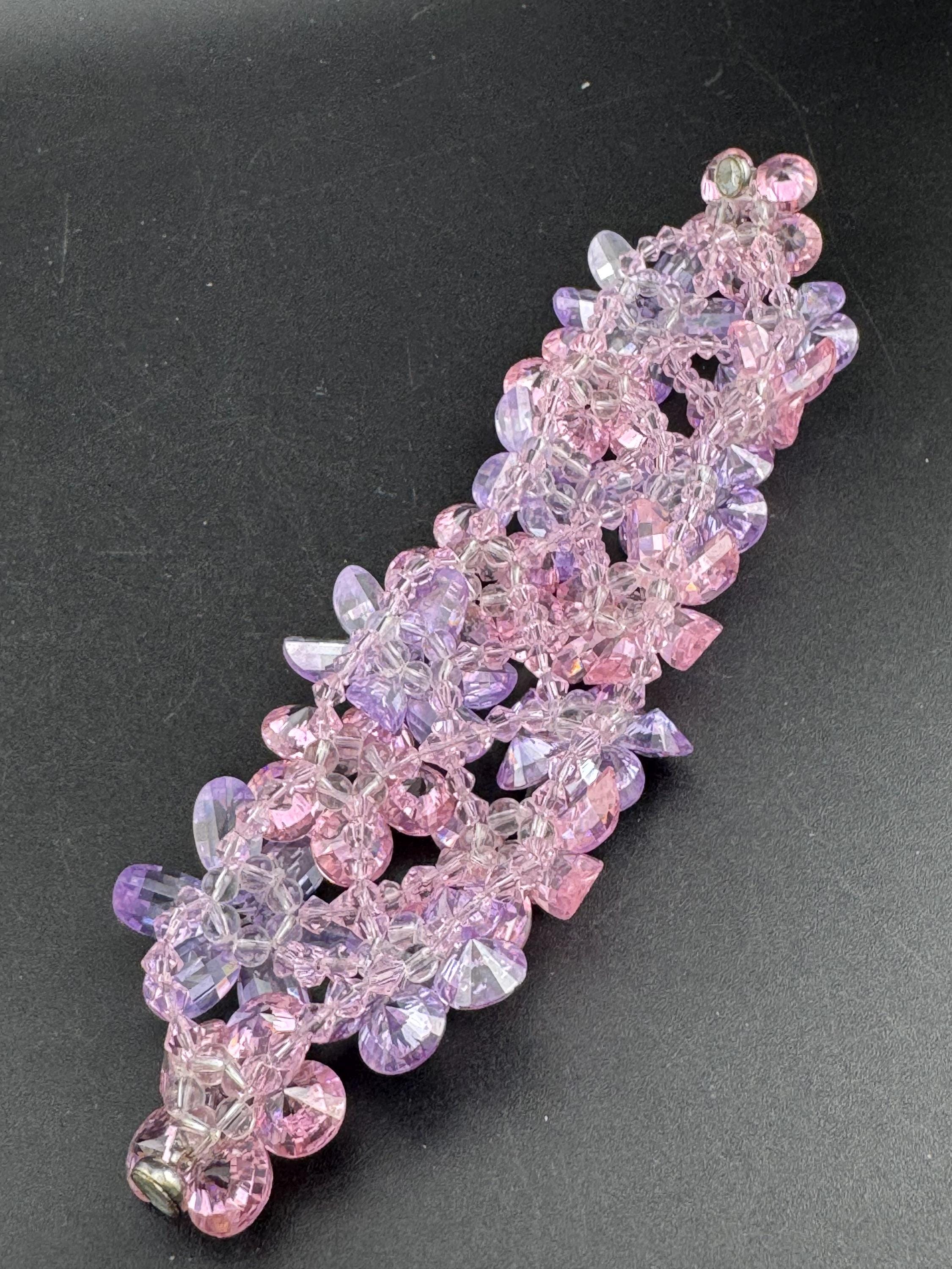 Unsigned Butler and Wilson purple pink Crystal floral beaded bracelet