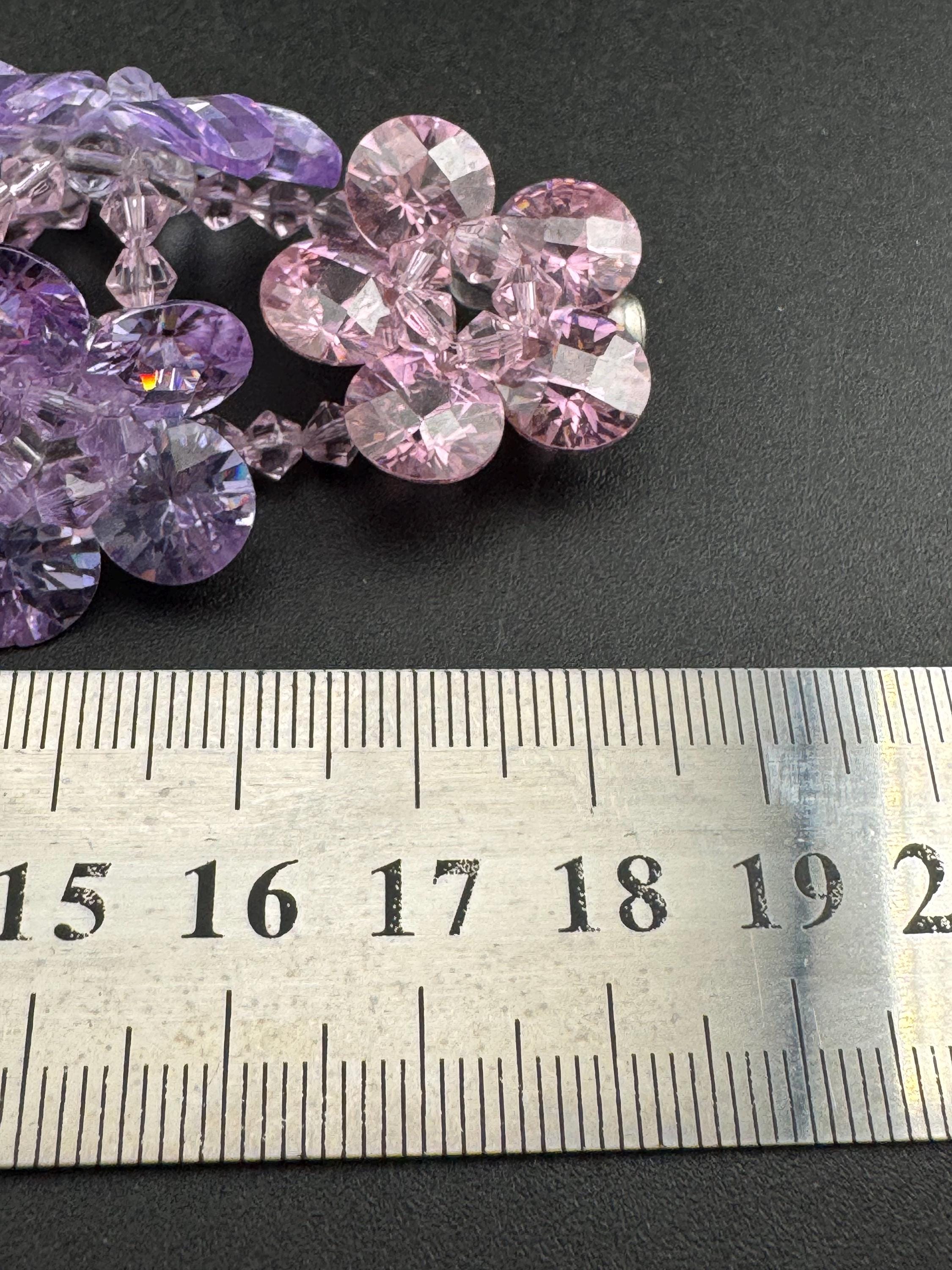 Unsigned Butler and Wilson purple pink Crystal floral beaded bracelet