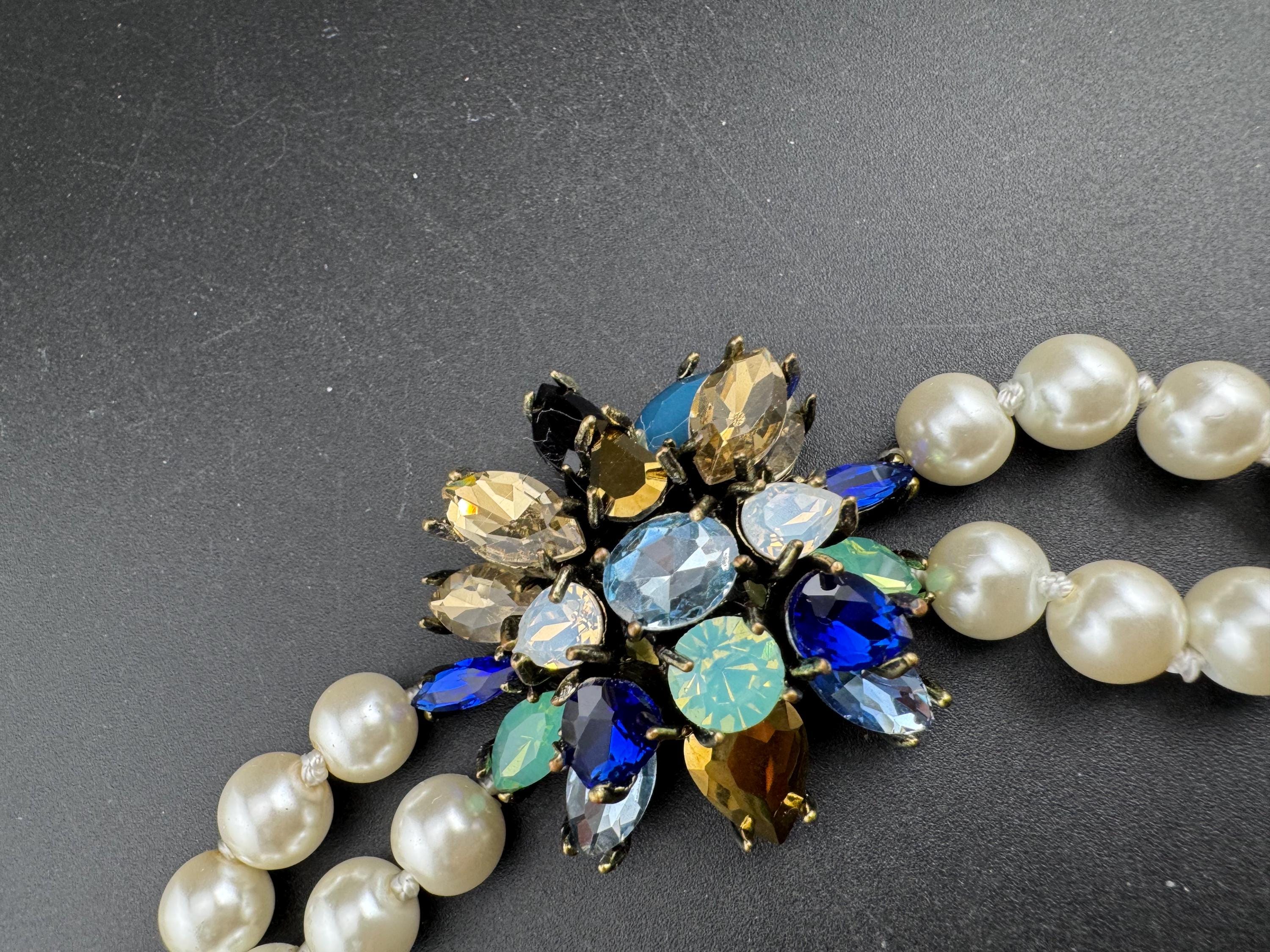 silver chunky faux Pearl beaded diamanté bracelet retro