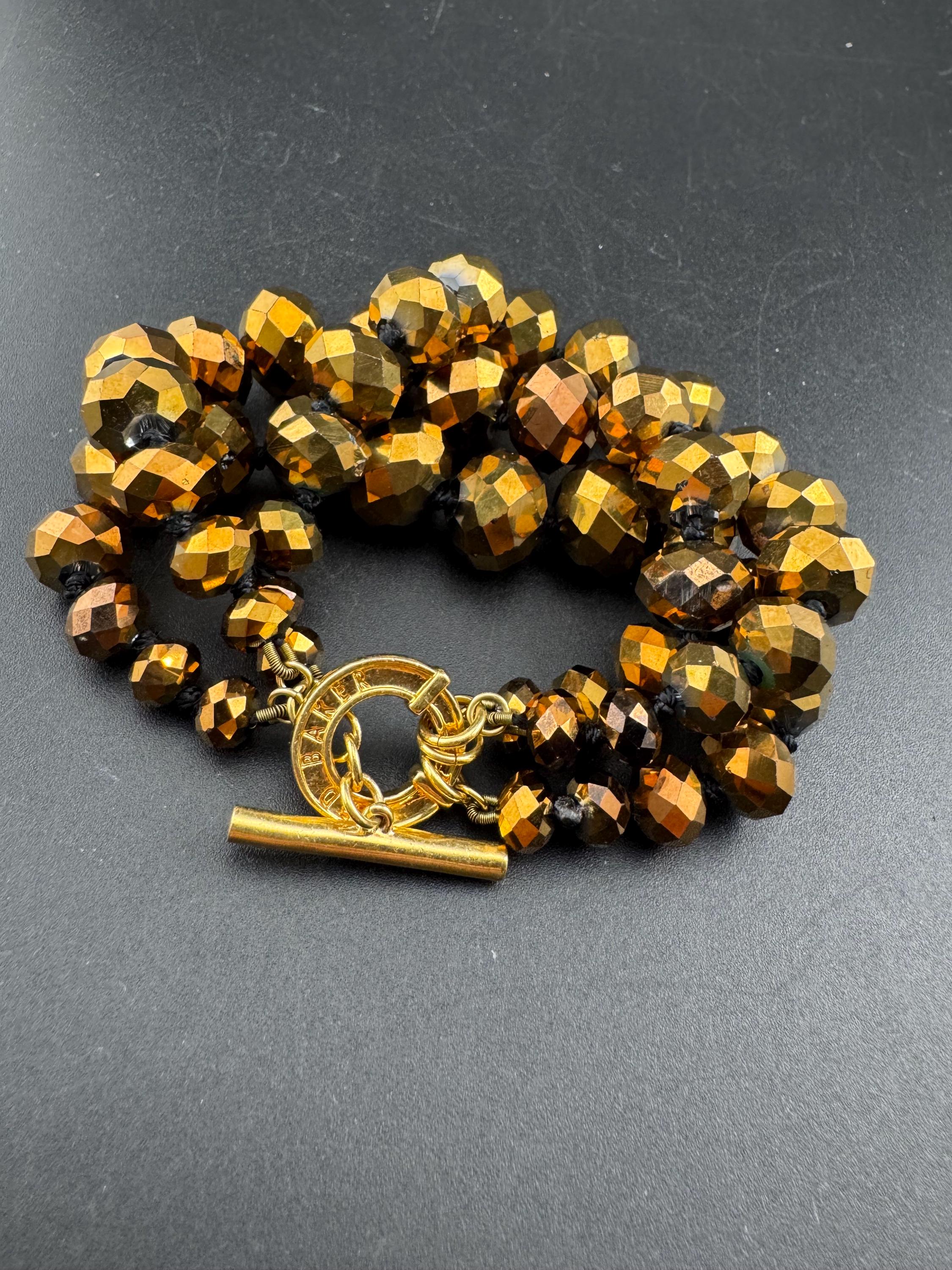 Ted baker 14mm chunky brown glass faceted beaded 3 row bracelet