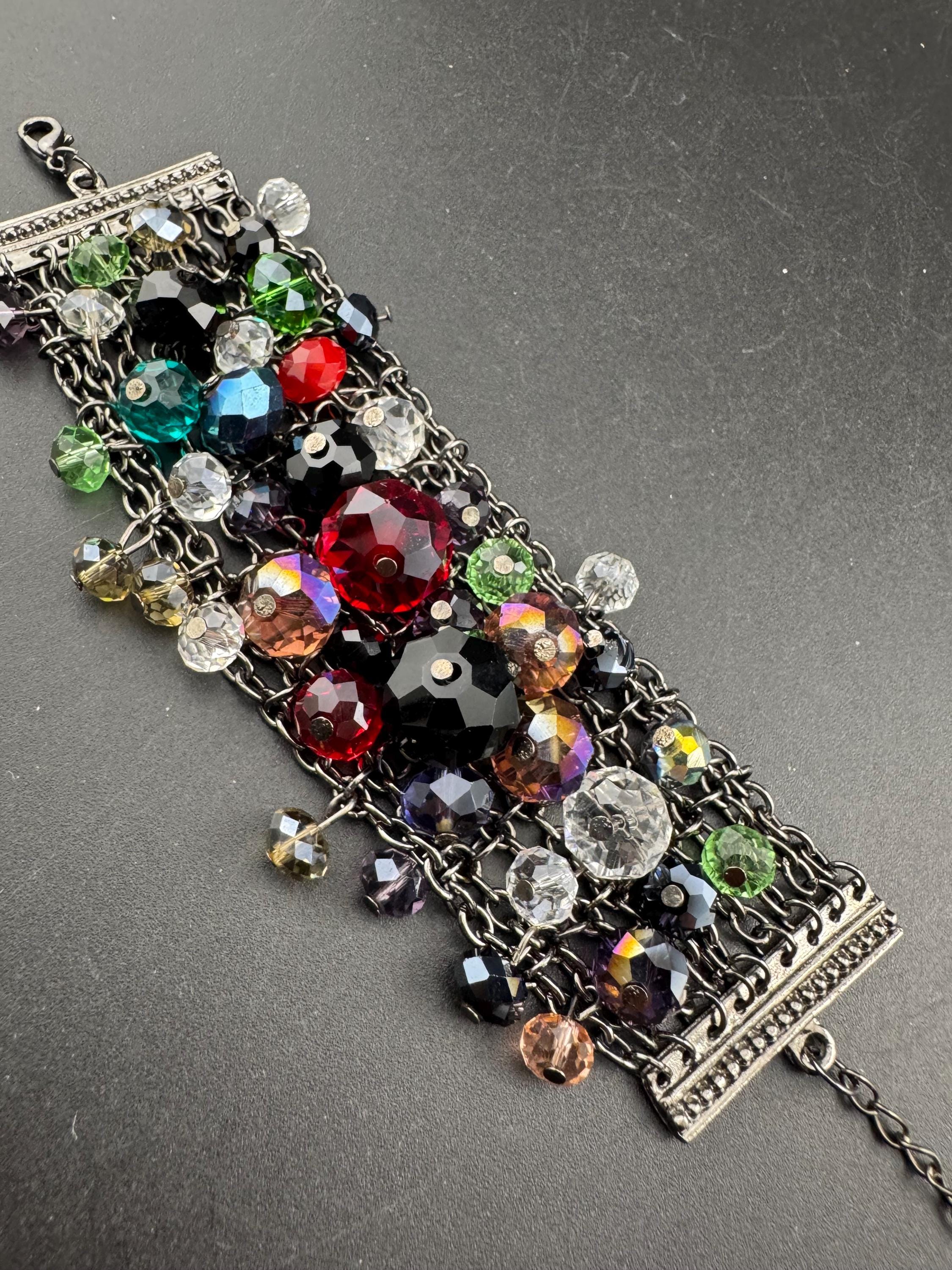 Faceted Crystal ball Beaded mesh Bracelet: dark grey tone coloured beads