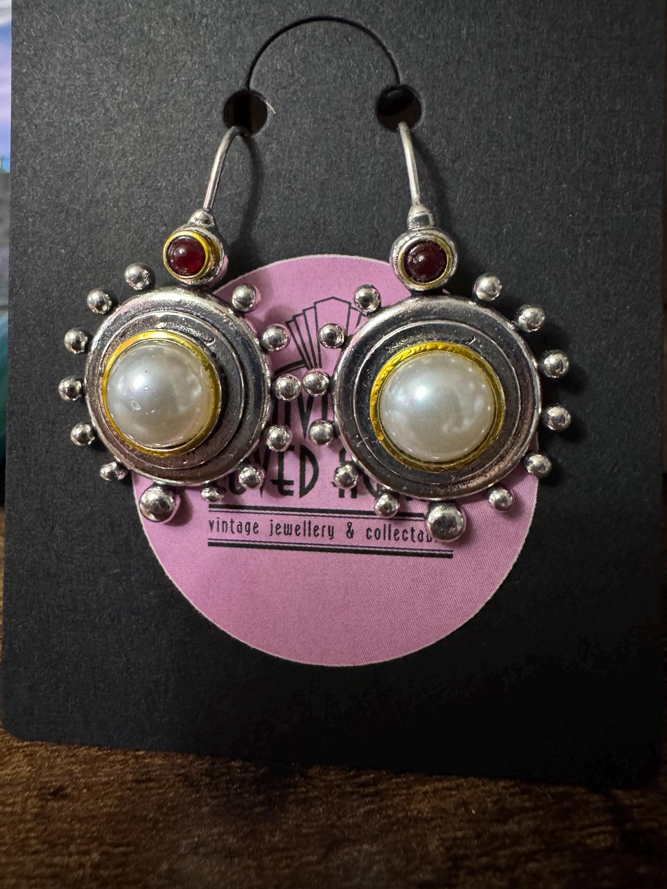 Private listing J Matthew  silver tone faux pearl long drop earrings pierced