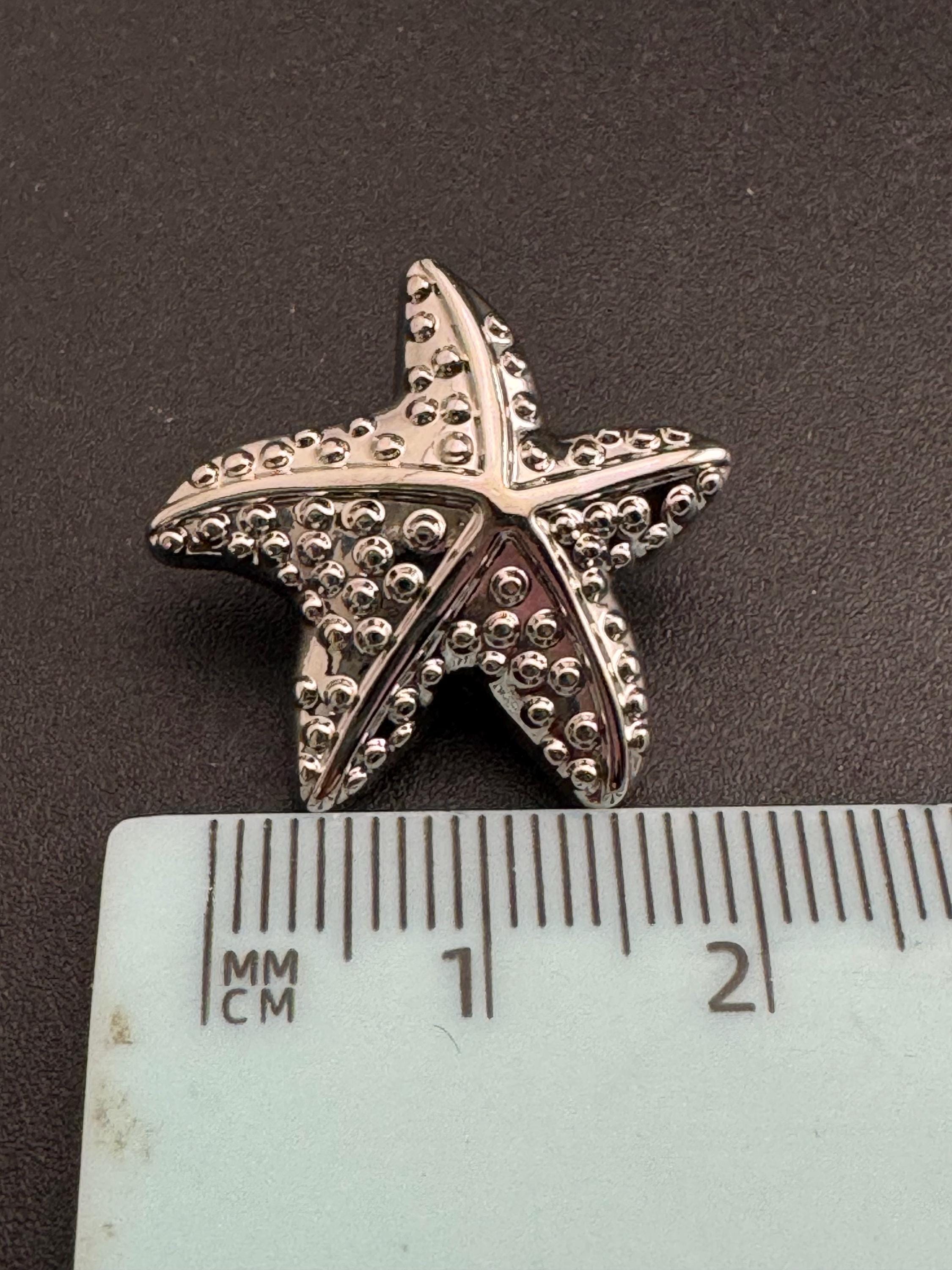 Pack 5 23mm silver starfish buttons, metal shank nautical