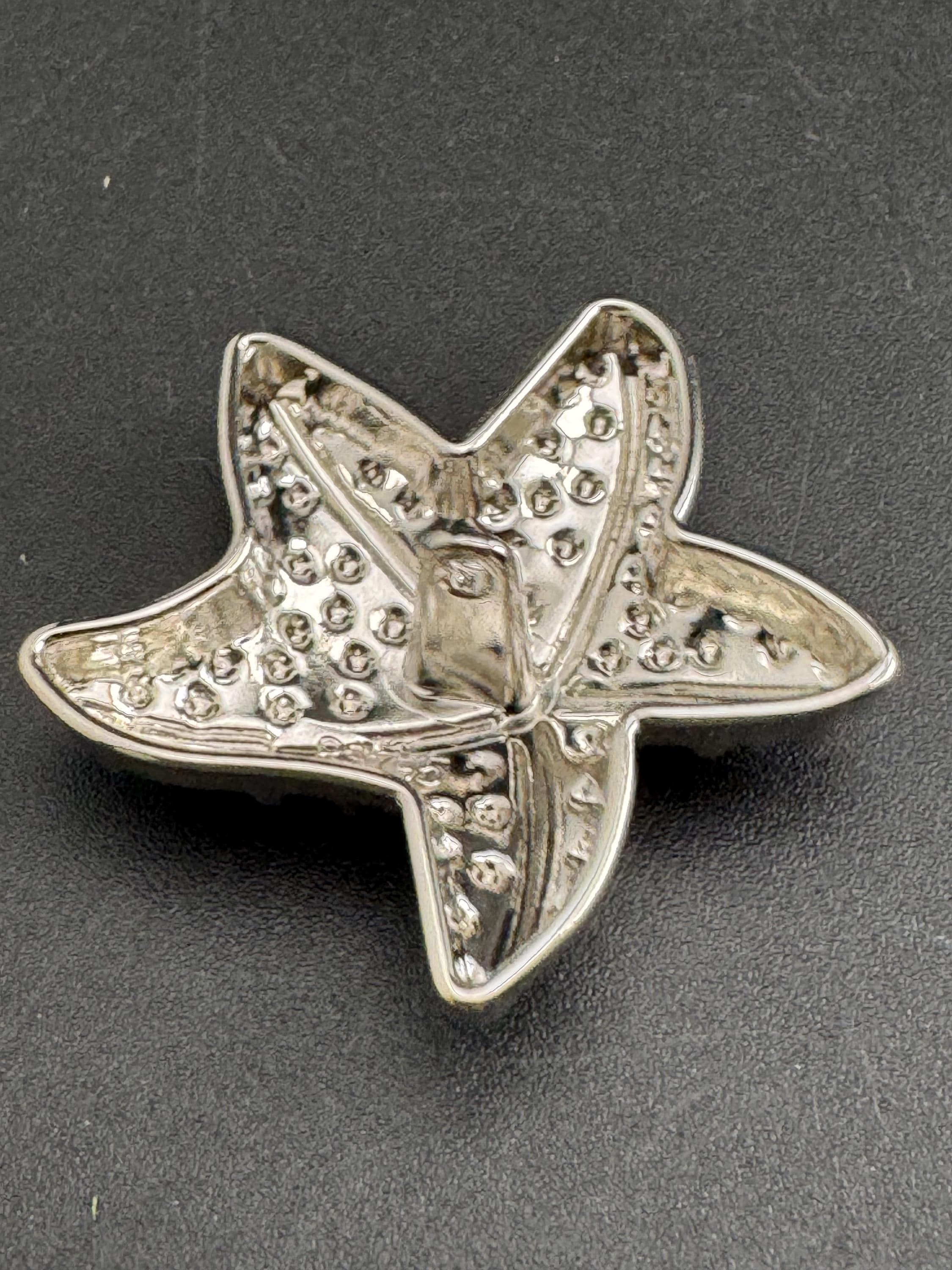 large silver starfish button, metal 1 piece 38mm, nautical