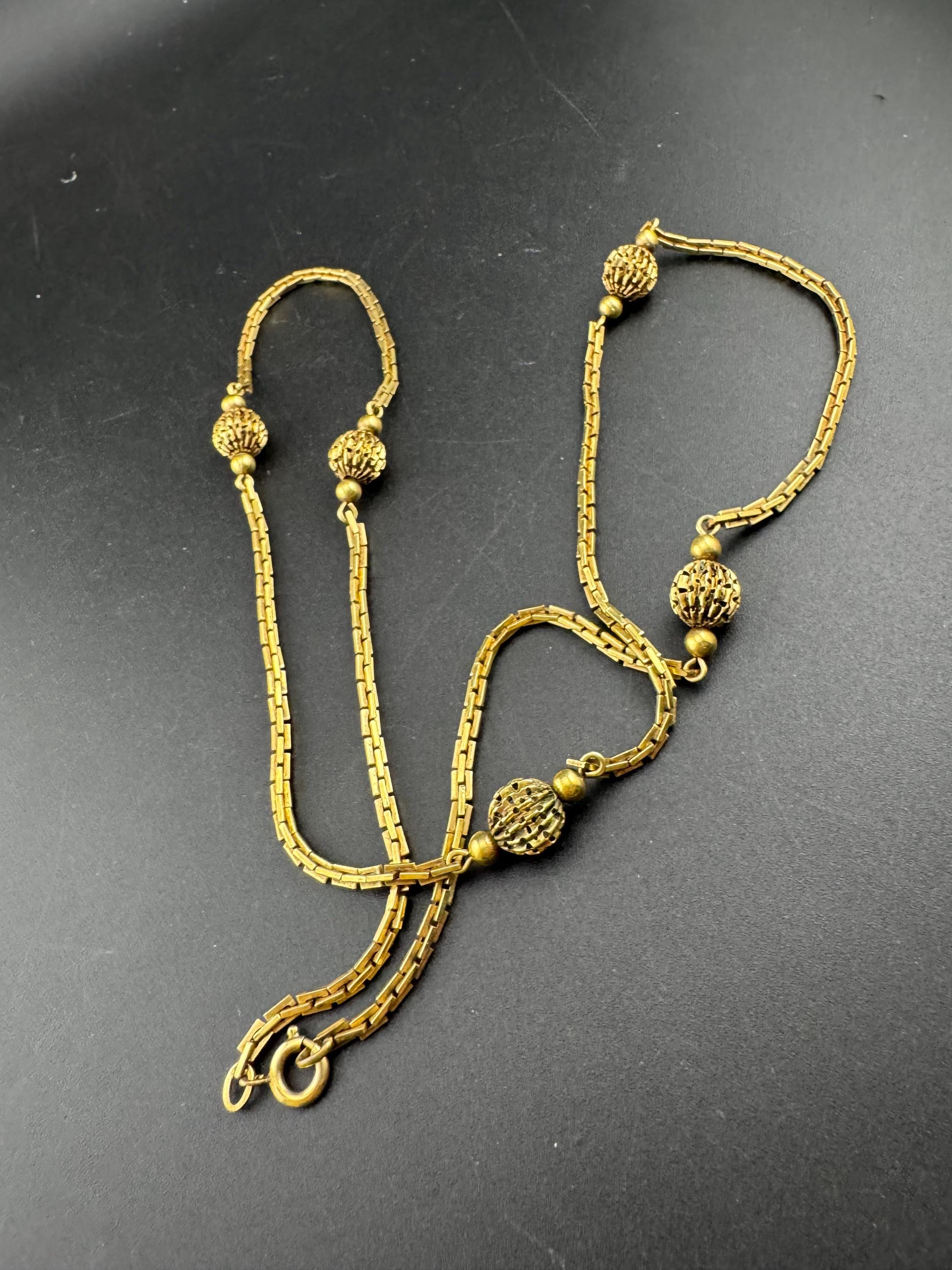 A+D Andrea’s daub long gold ball chsin station necklace chain, gold plated